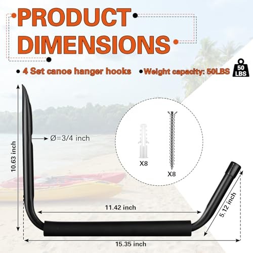 Wall Mount Kayak Storage Rack 15″ Garage Storage Hooks Canoe 4