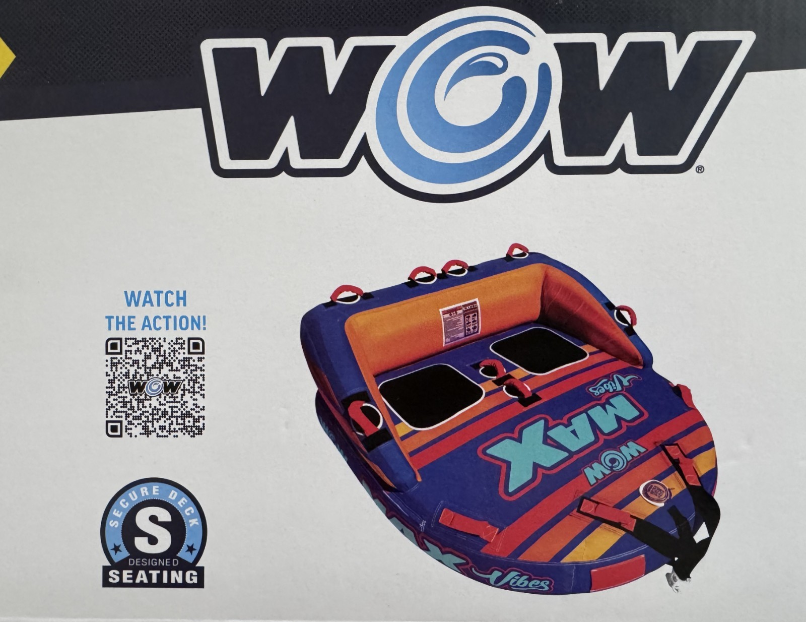 WOW Sports Max Vibes Towable 1-2 Person with Rope Tube Float for Boating