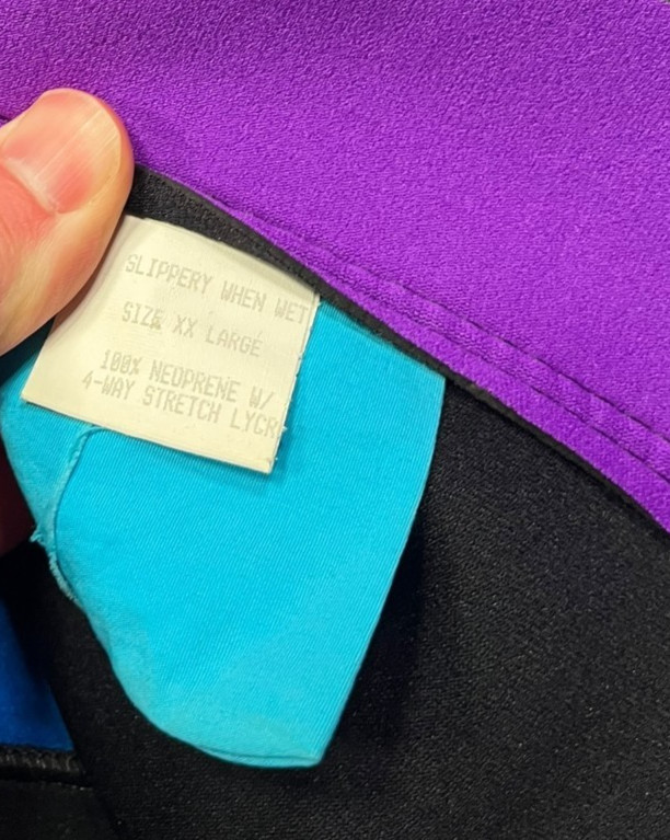 Vtg SLIPPERY WHEN WHEN Teal/Purple Neoprene FULL-ZIP WETSUIT TOP Rash Guard Adul