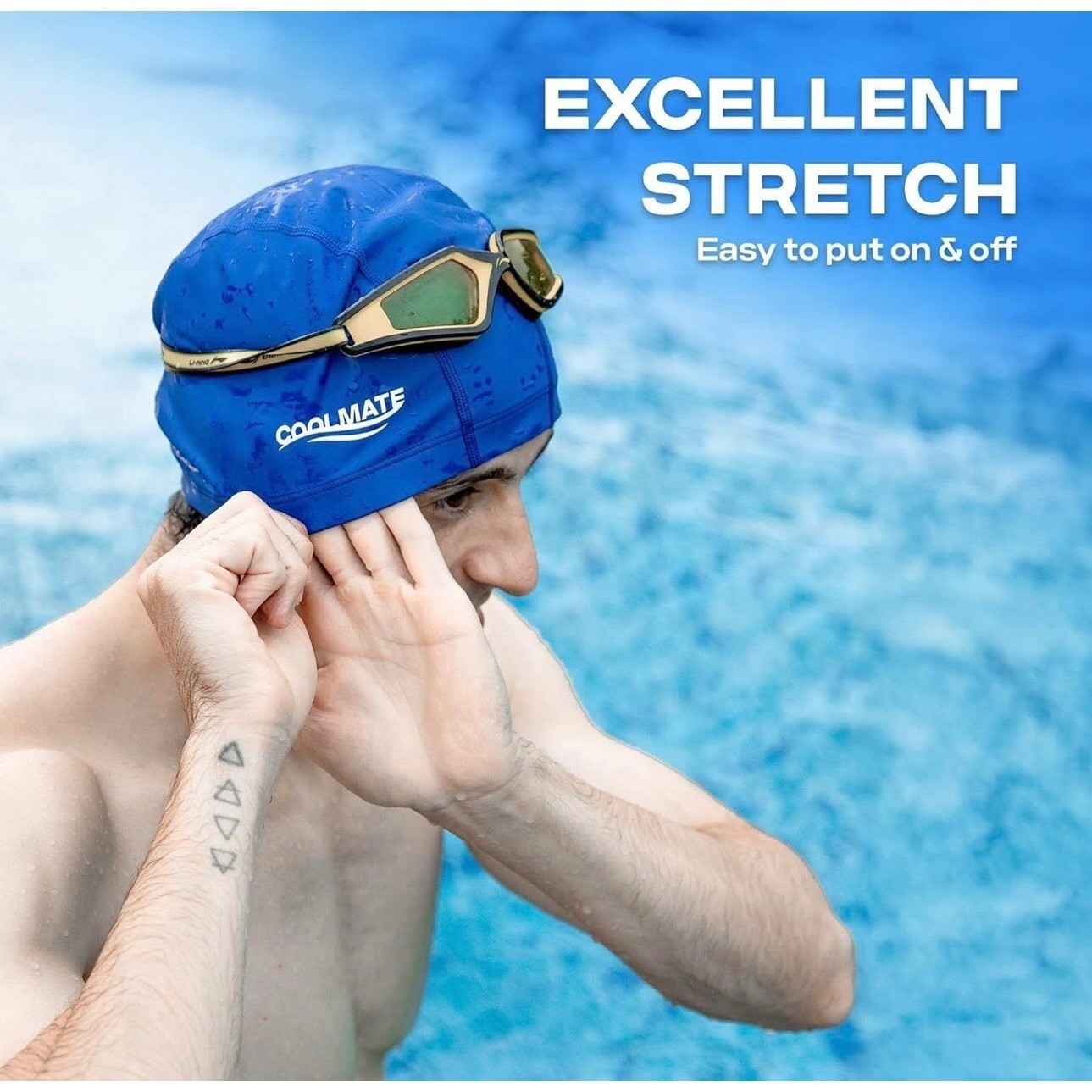 COOLMATE Fabric Swim Cap Blue Large Silicone Water Resistant Lightweight Cloth