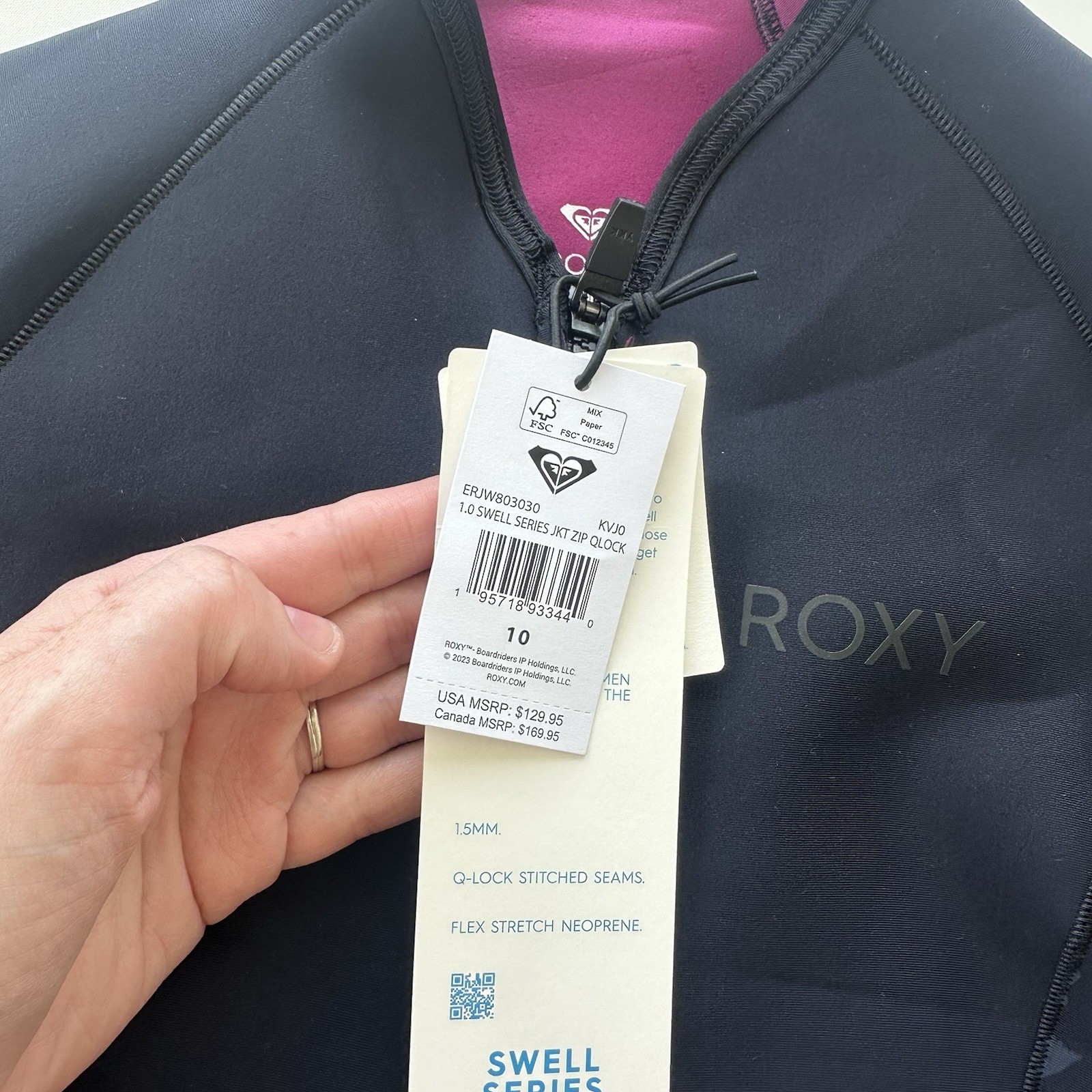NWT ROXY Size 10 1.0 Swell Series Wet Suit Jacket Zip Qlock – Women’s Swim Beach