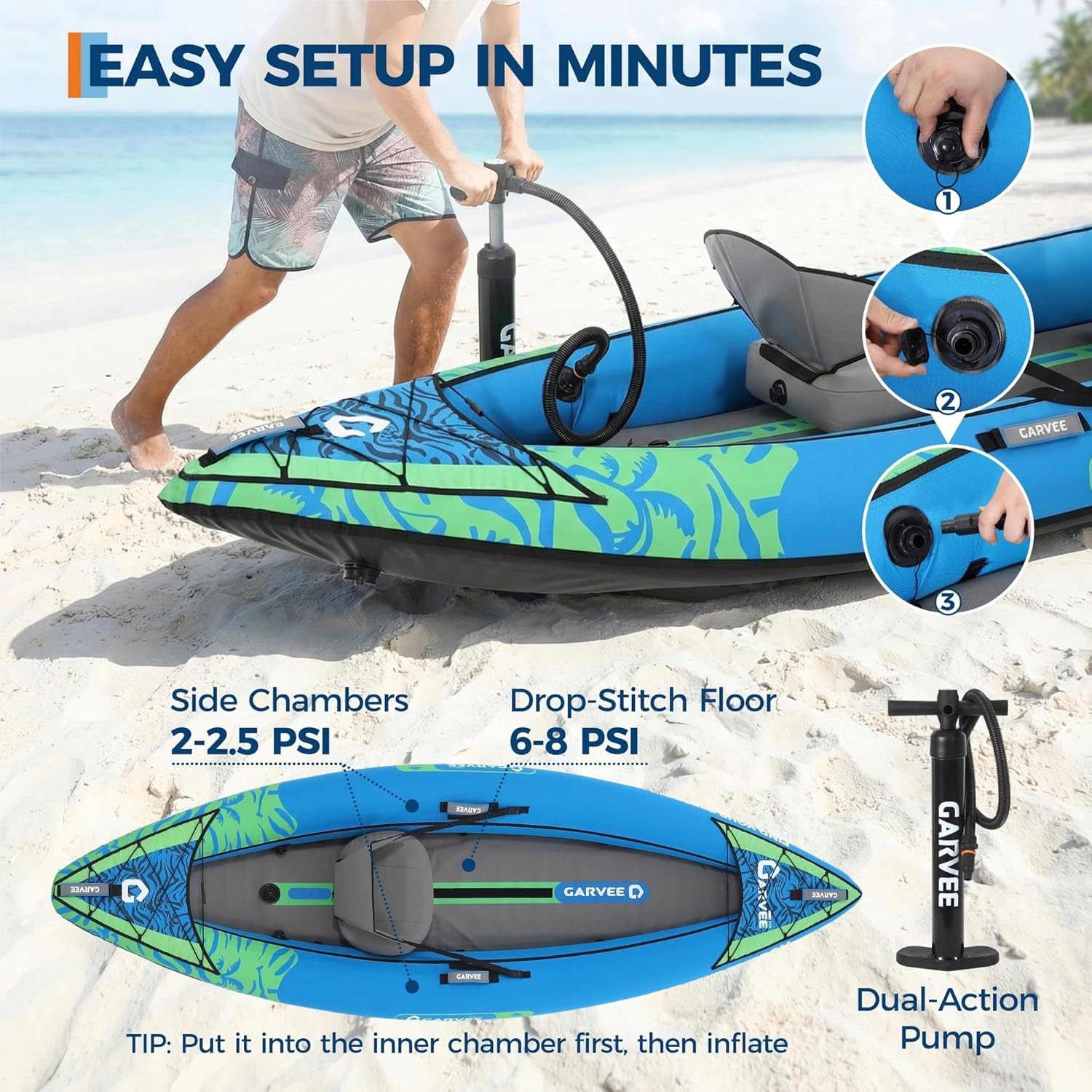 🔥12.5ft Lightweight Drop Stitch Inflatable Kayak for 1 Adult – 450lbs Capacity,