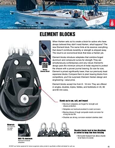 HARKEN Premium Sailing 45mm Single Element Swivel Boat Block w/Becket, Part 6231