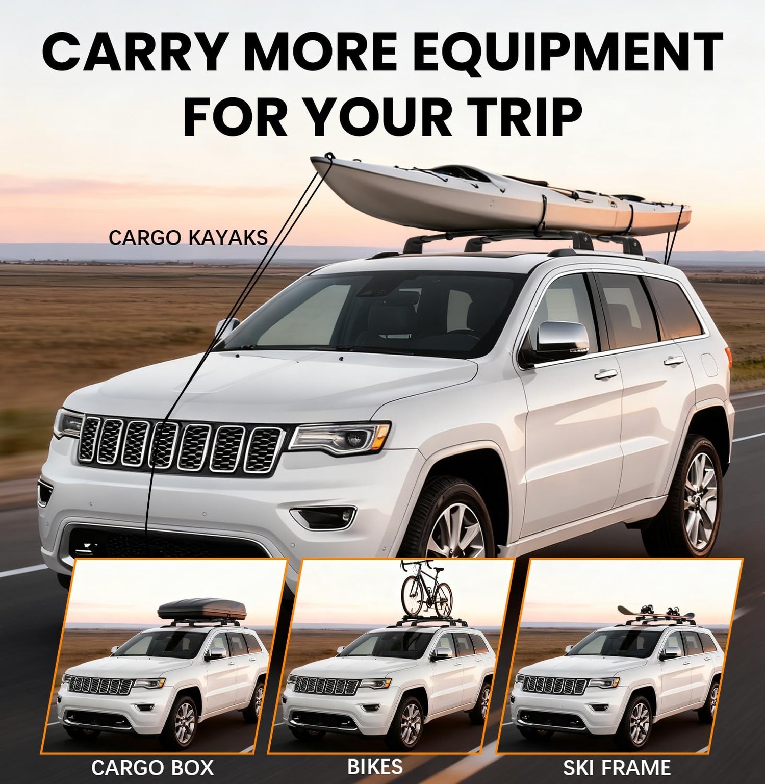 300lbs Roof Rack Cross Bars Compatible with Jeep Grand Cherokee 2011-2021 wit…
