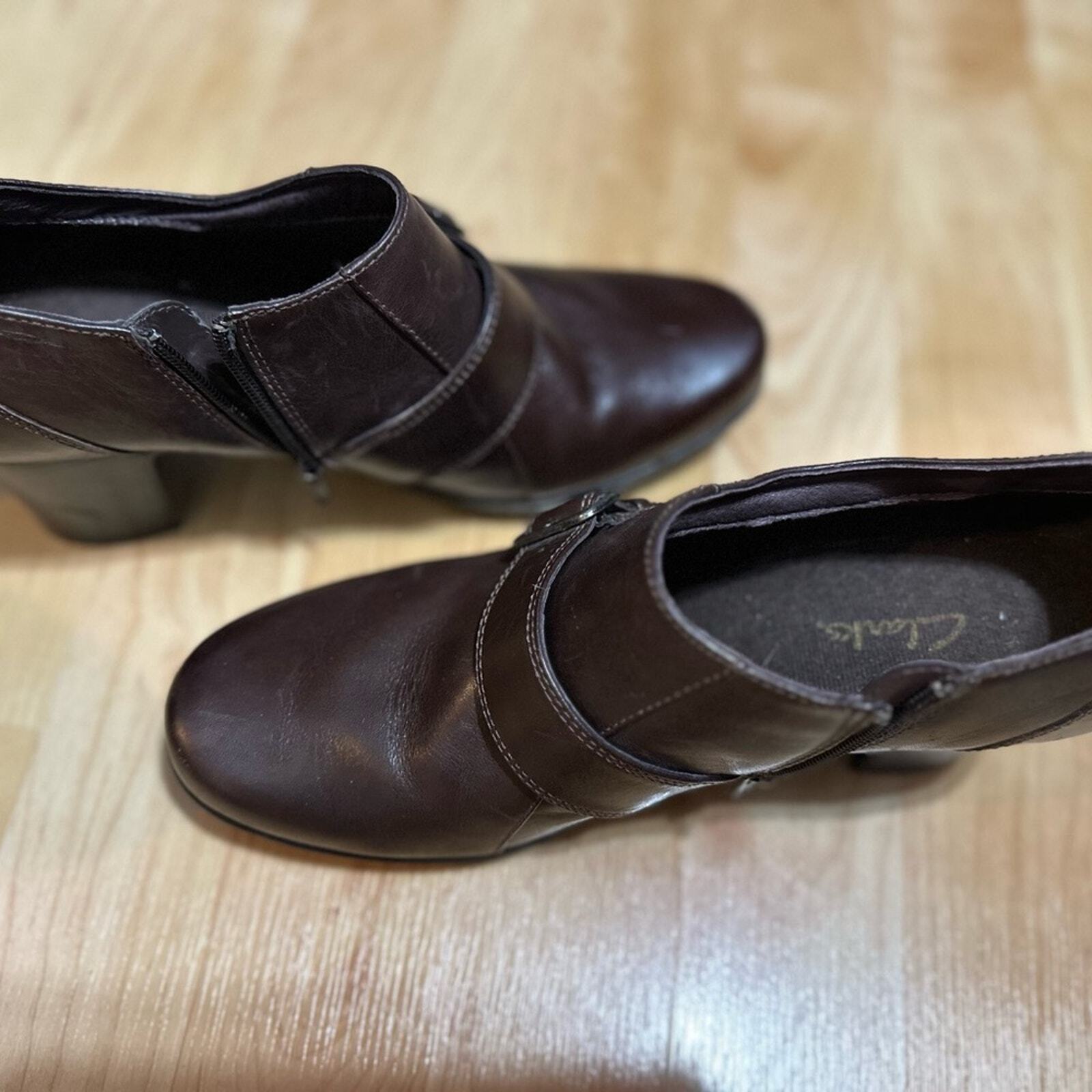 Clarks Cognac women Ankle Bootie size 10 2 1/2 “ heel
