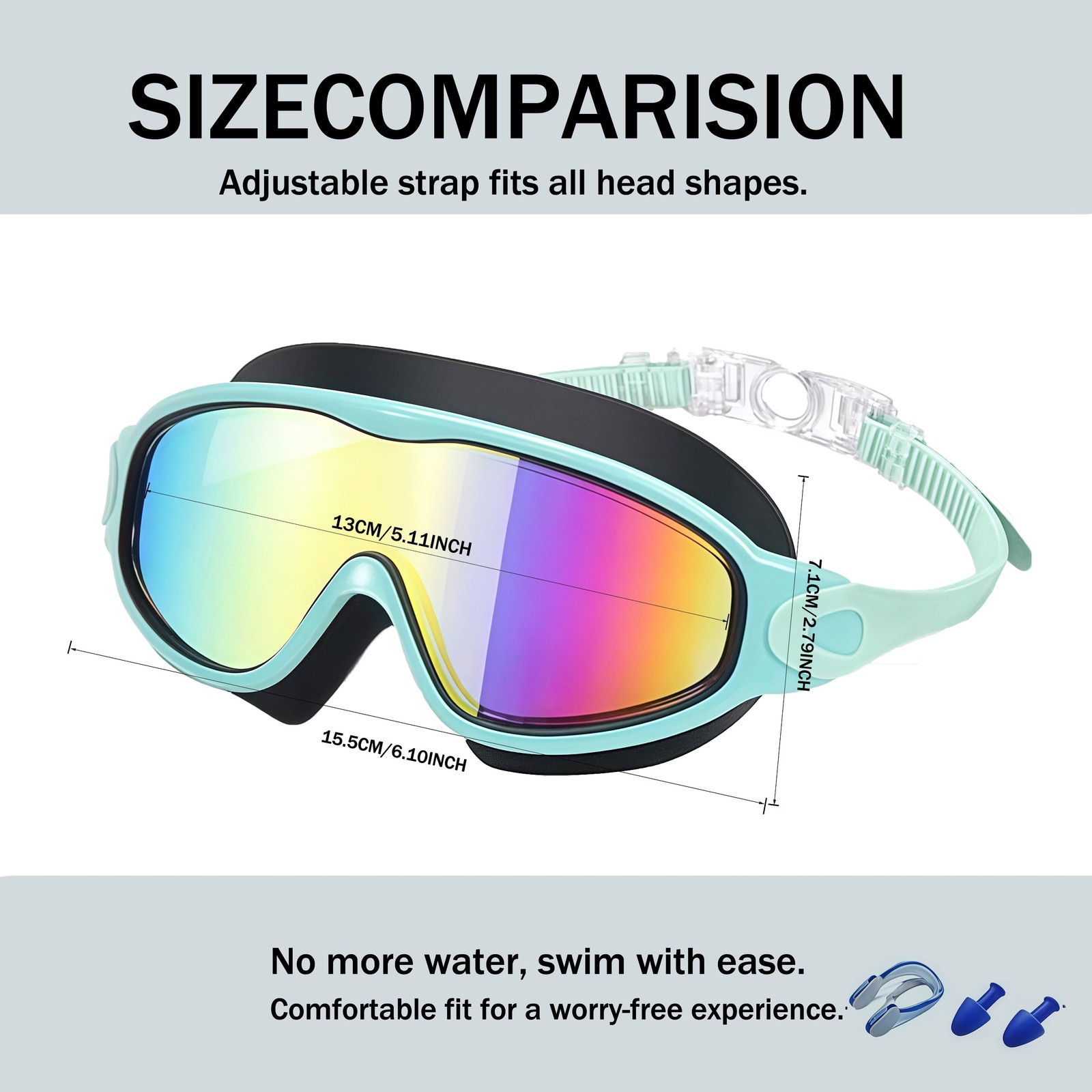 Kids Swimming Goggles 2 Pack with Earplugs&Nose Clip Wide View Anti-Fog/UV