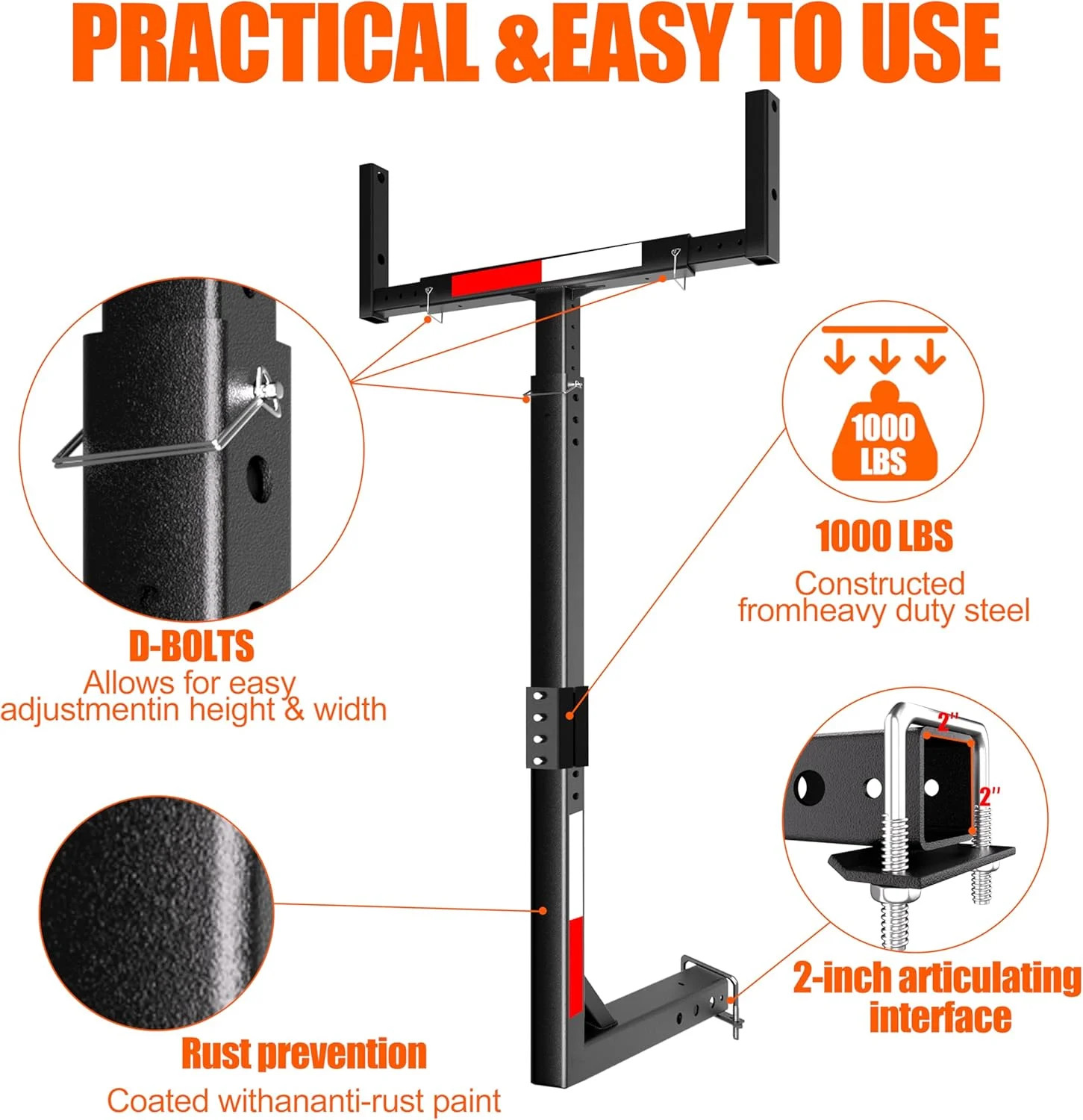 TRUSOON Upgrade Truck Bed Extender Hitch Mount, 2-in-1 Adjustable Kayak Hitch Ex