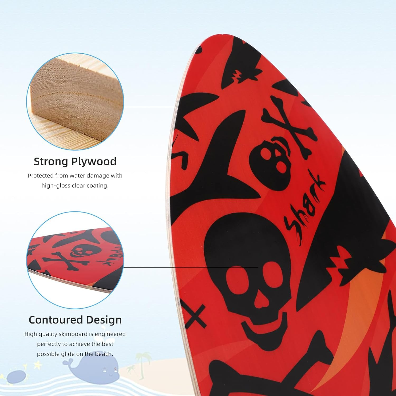 Skimboard 35 Inch Skim Boards for Beach Adults ＆ Kids, High Gloss Coat Wooden Sk