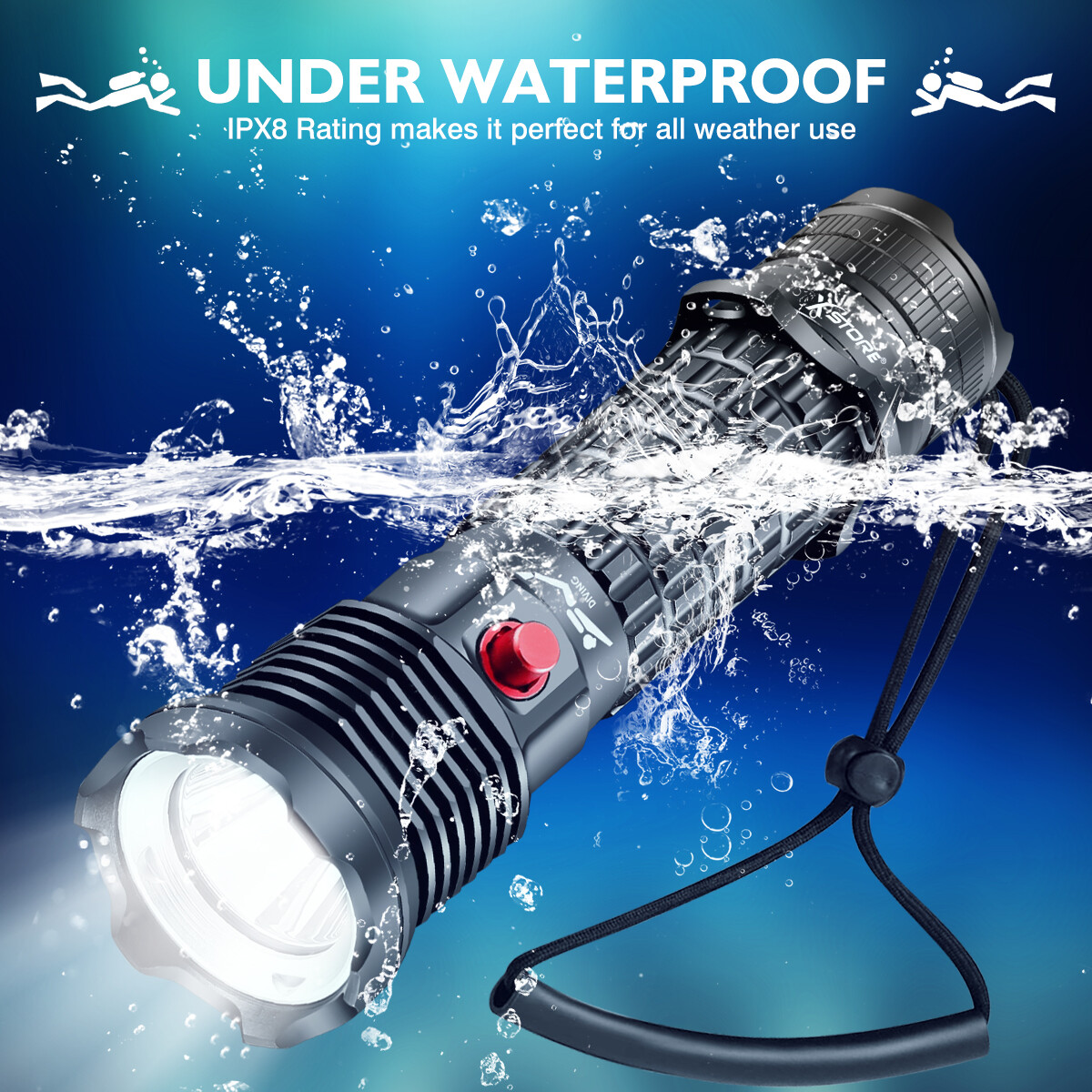 Underwater 90000LM P70 LED Diving Flashlight Waterproof Rechargeable Scuba Torch