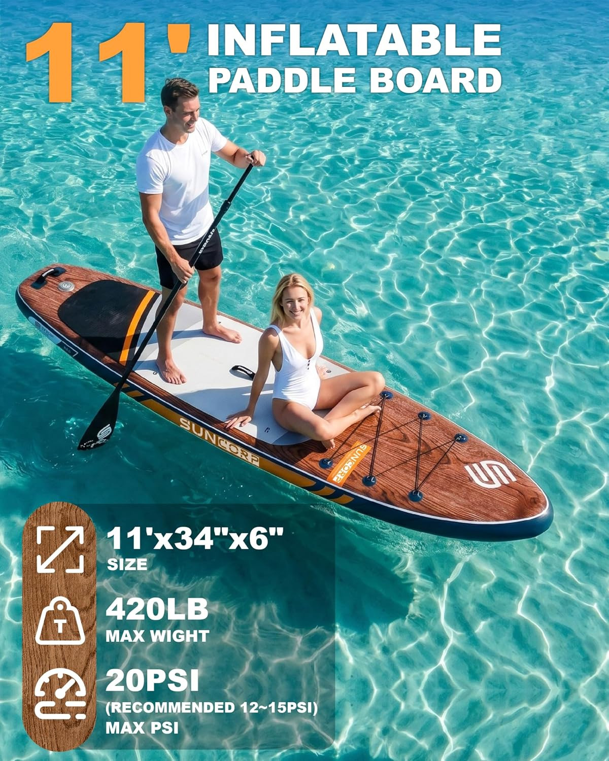 11’X34” Inflatable Paddle Board, Extra Wide Standup Paddleboard, Green, 420Lbs