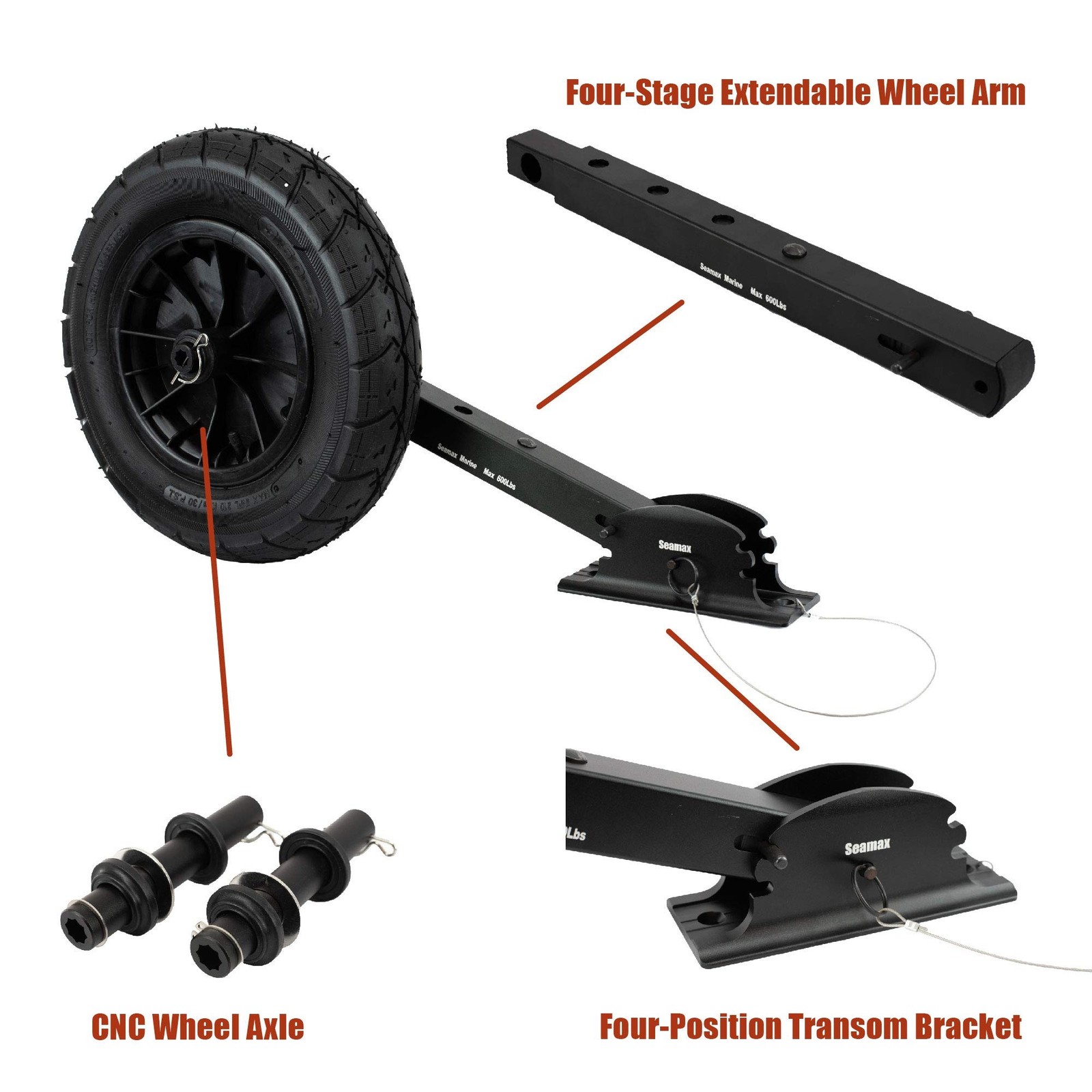Seamax Deluxe Boat Launching Wheel System, Black Military Edition, 4 Position…