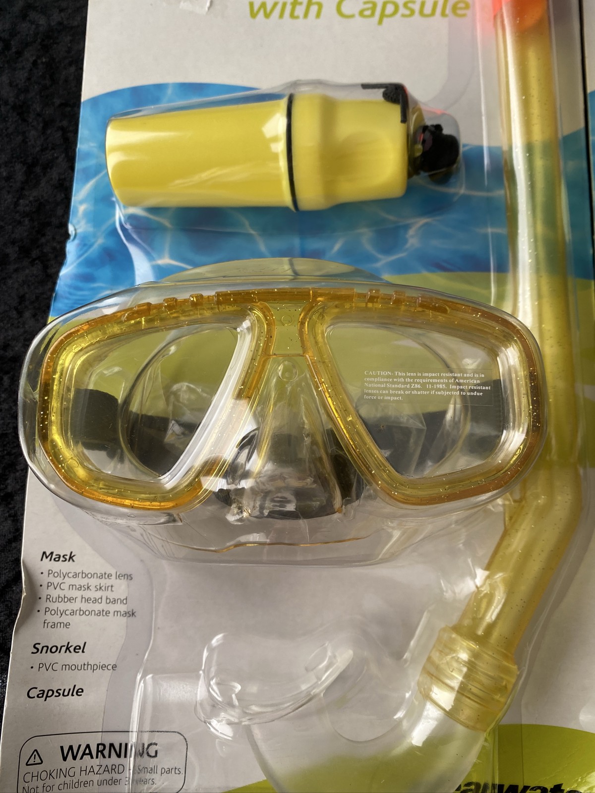 Pair Clearwater Junior Mask 5.5”w Snorkel 13.5” Set Capsule Yellow Kids Swimming