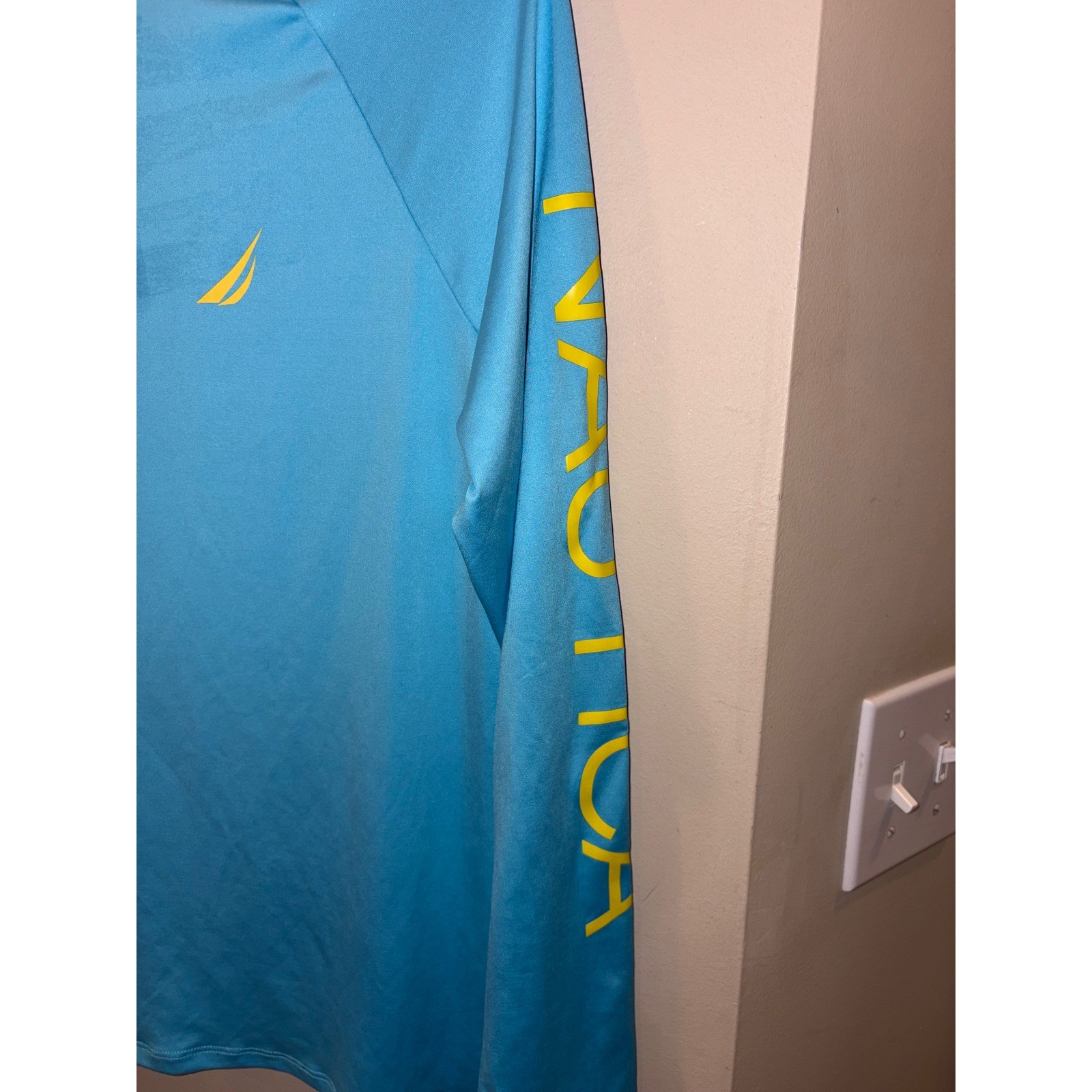 Nautica Womens Long Sleeve Rash Guard Blue Yellow Logo Swim Shirt Size M NEW