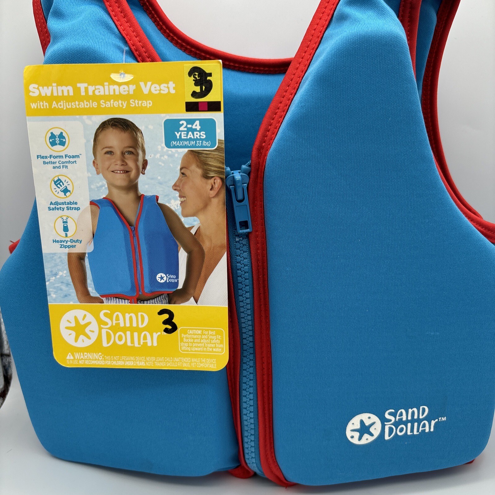 Sand Dollar Swim Trainer Vest Ages 2-4 years Max 33 Pounds Blue (NWT)