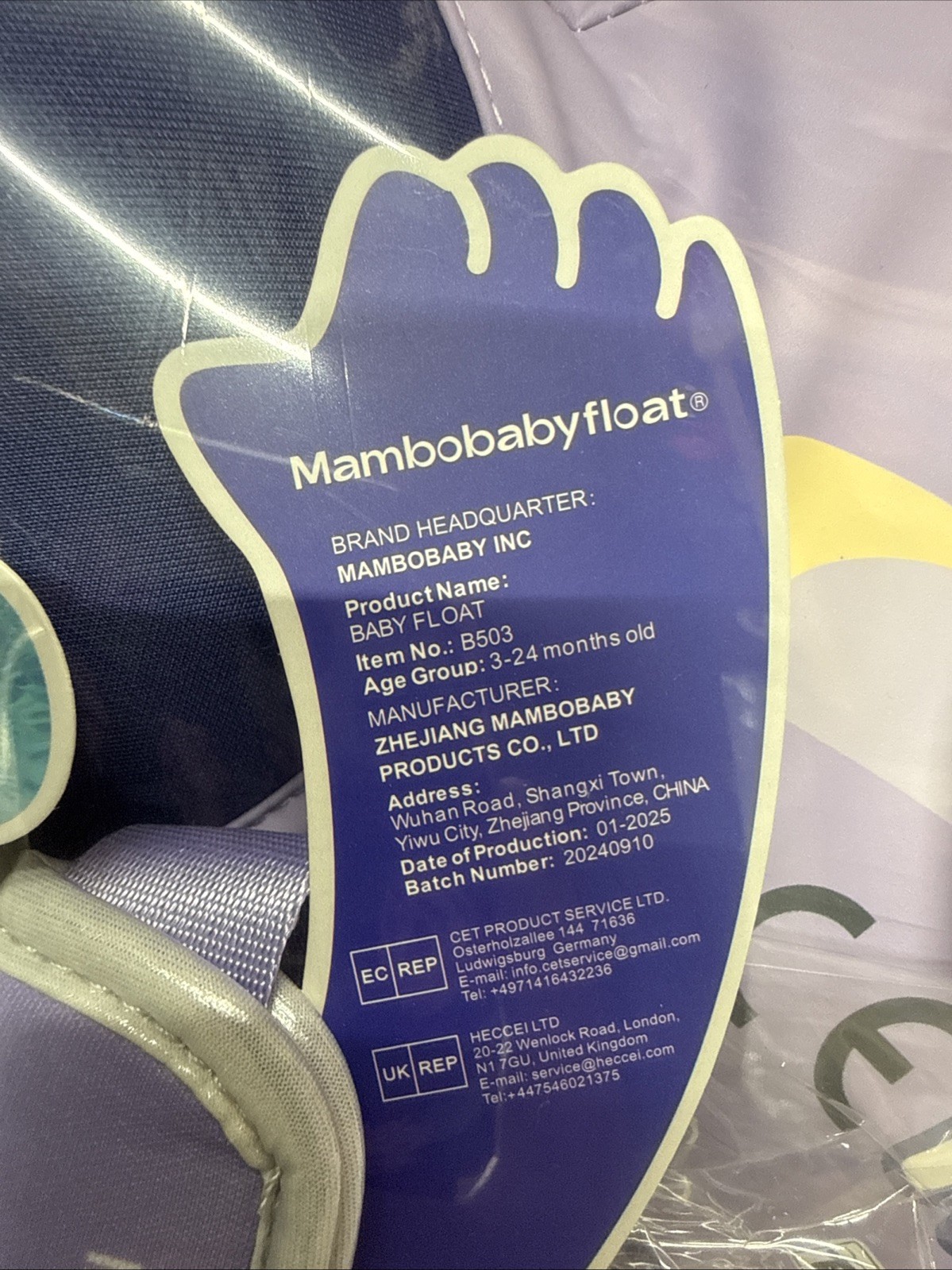 Mambobaby Chest Baby Float Purple-Butterfly Air-Free Infant Swimming Pool Float