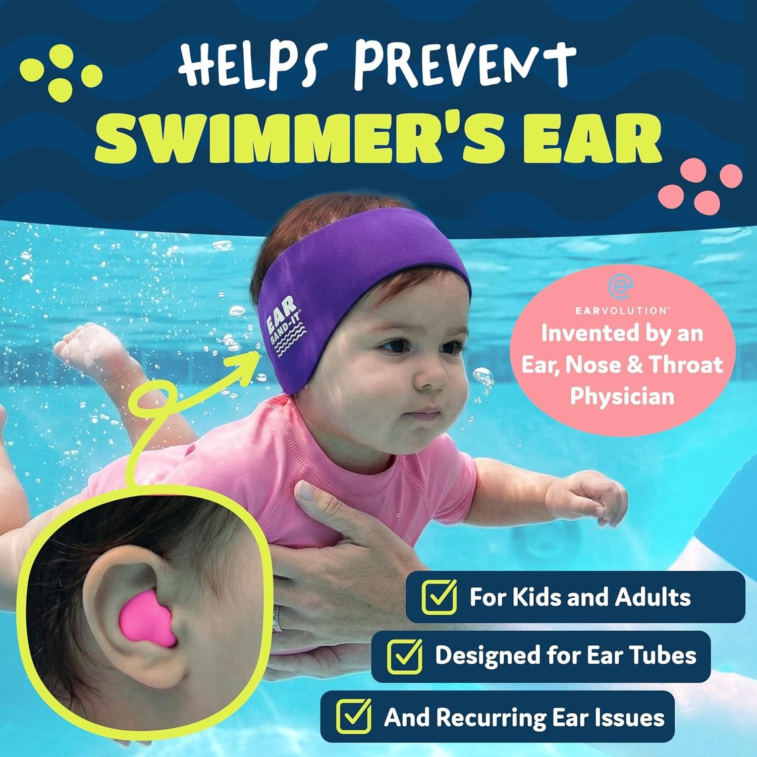 Earvolution Moldable Silicone Ear Plugs for Swimming – 3 Pair Pack – Waterproof