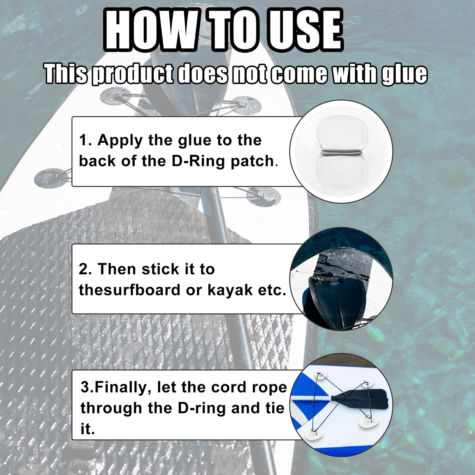 4pcs 6cm White D Ring Patch PVC Stainless Steel Round Shape Pad for Surfboard