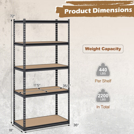 5-Tier Garage Shelving Unit 2200 LBS Metal Storage Shelves Adjustable Utility Ra