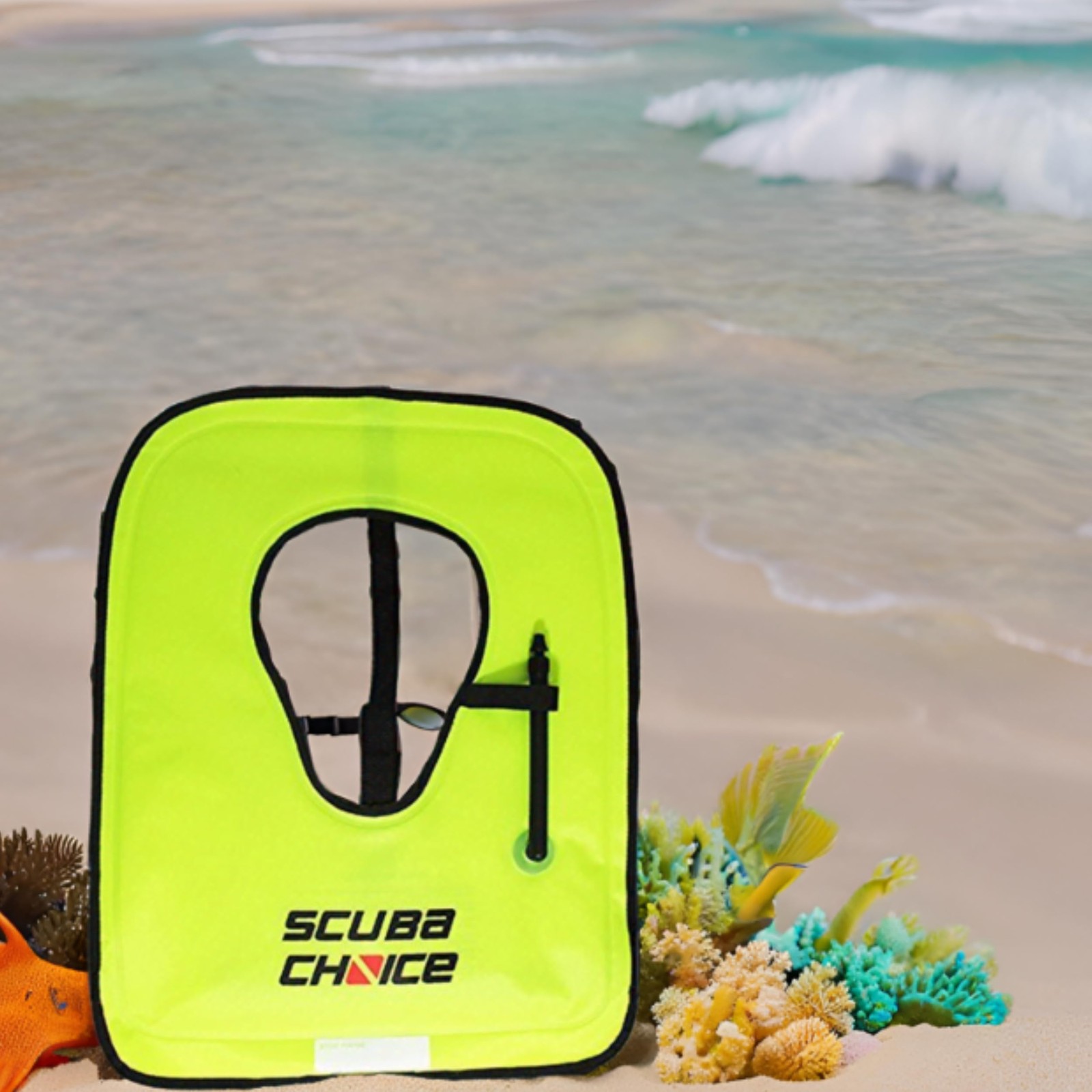 Scuba Choice Adult Snorkel Vest with Name Box Large (100-200lbs), Neon Yellow