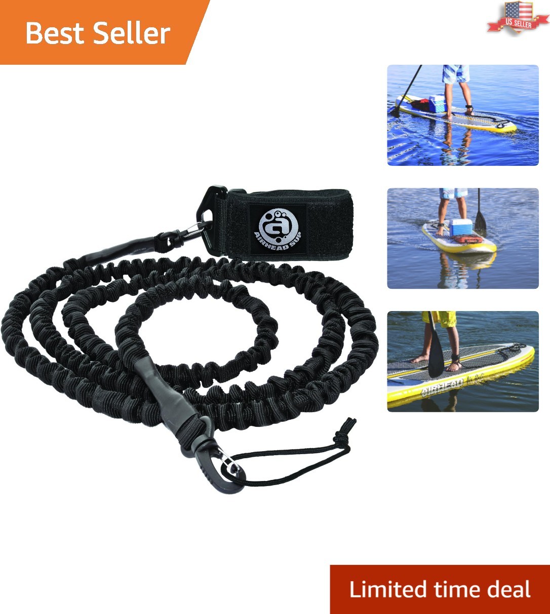 Comfortable Black Neoprene SUP Leash with Adjustable Length – 11 Ft Stretched