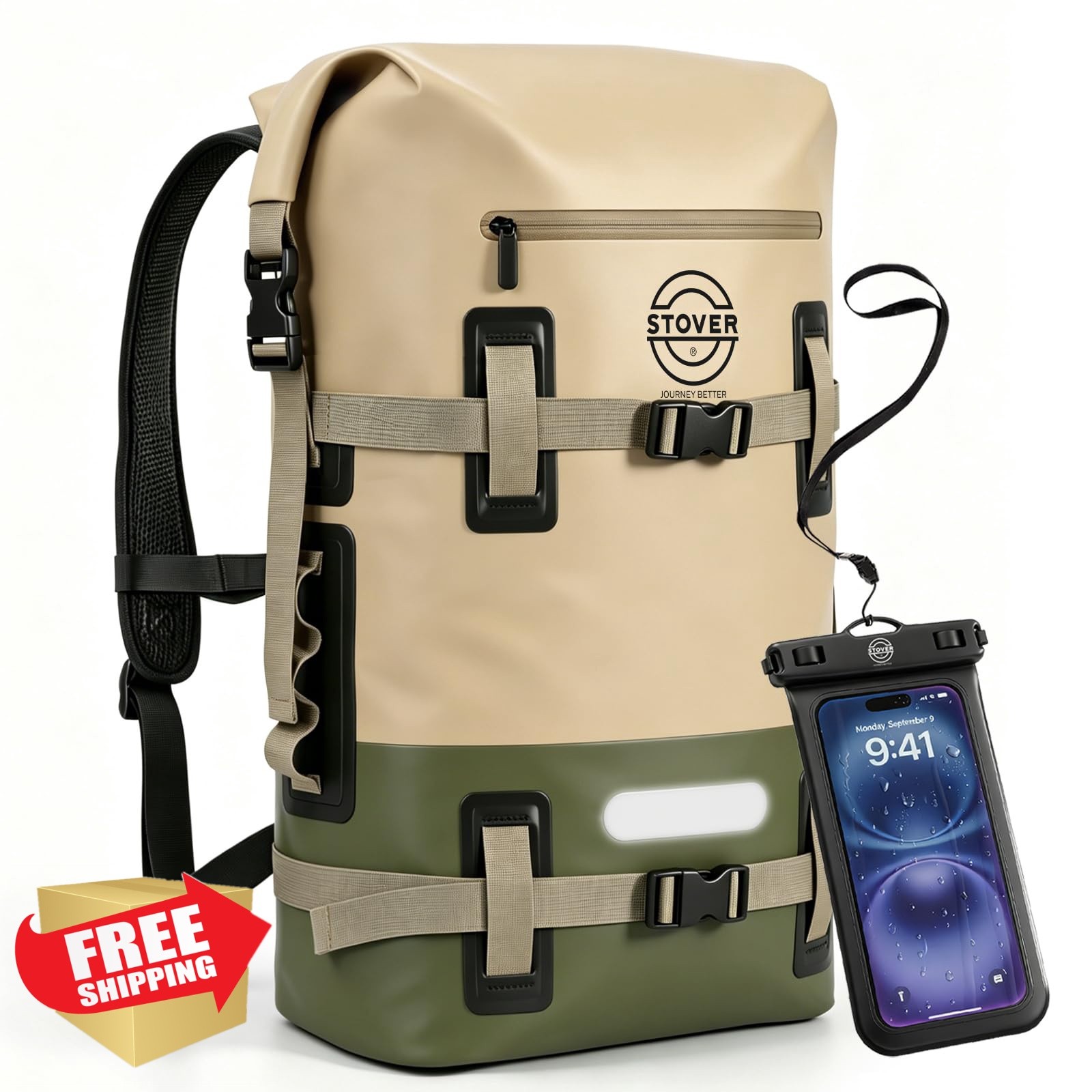 STOVER 40L Dry Backpack Tan/Army Green/Brown