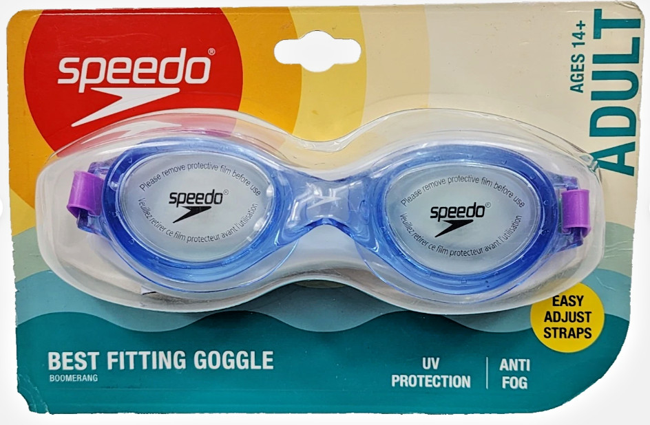 Speedo Adult Boomerang Swim Goggles – Blue/Purple – Ages 14+ Anti-Fog UV NEW A31