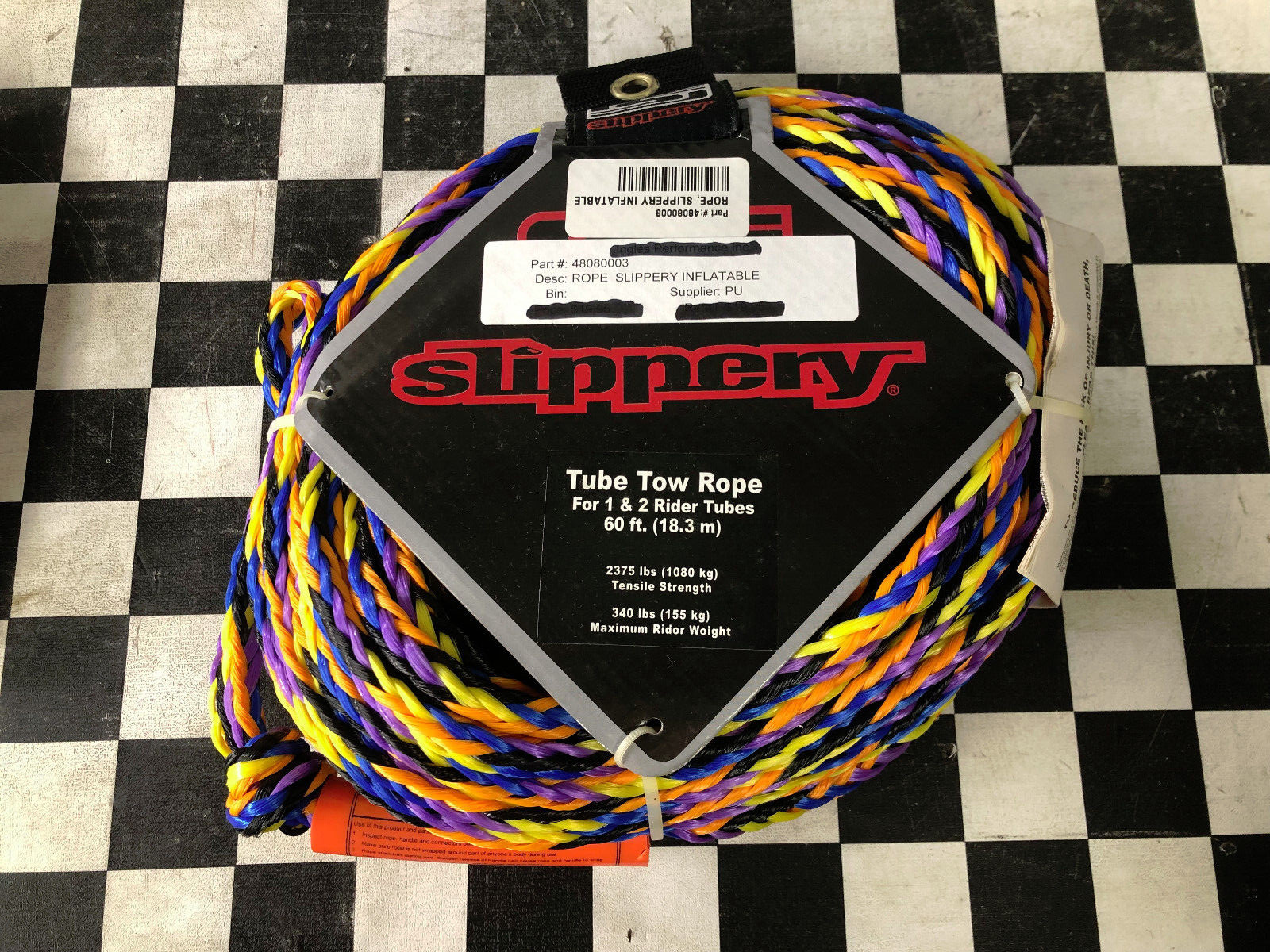 Slippery 60 ft. MultiColor Inflatable Water Tube Boat Tow Rope for 1 & 2 Riders