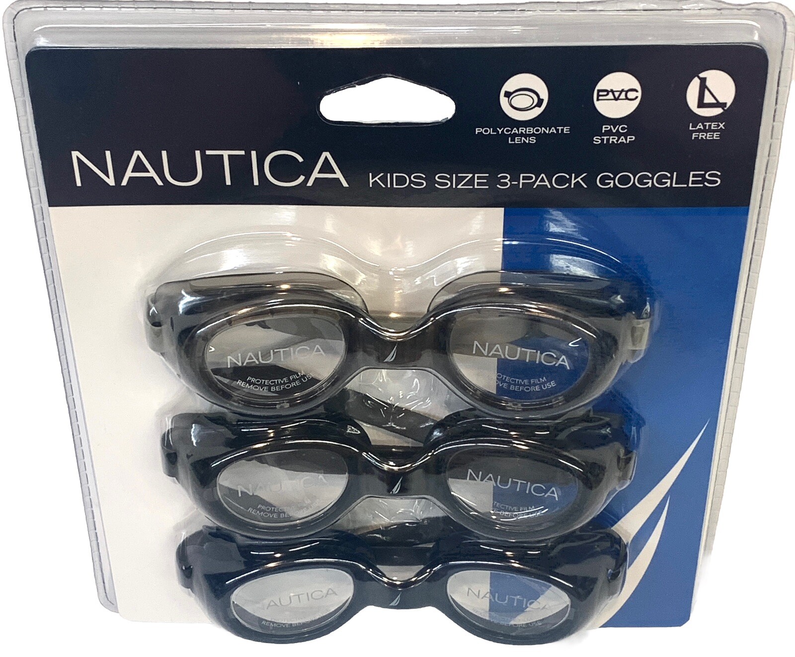 Nautica Goggles Kids Size 3 Pack Adjustable (3 Colors) Swimming Beach Pool