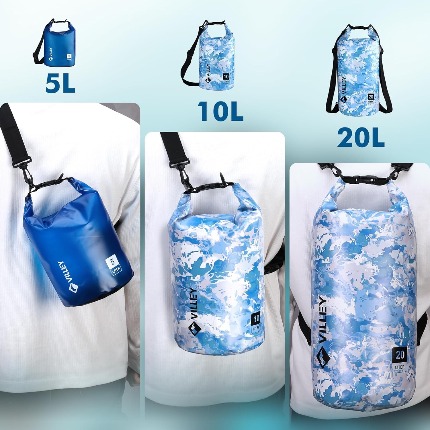VILLEY 5L Waterproof Dry Bag Roll Top Sack for Kayaking Boating Camping Swimming