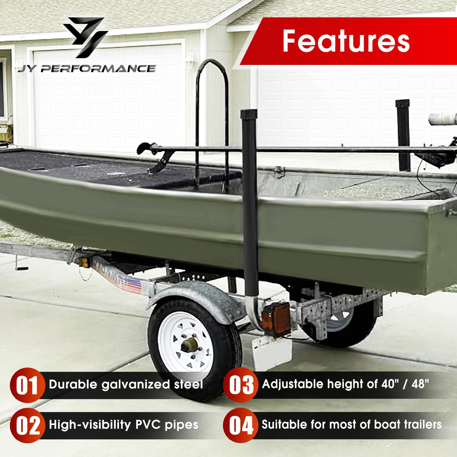 JY PERFORMANCE Boat Trailer Guide-ons, 40″/48″ Adjustable, Black