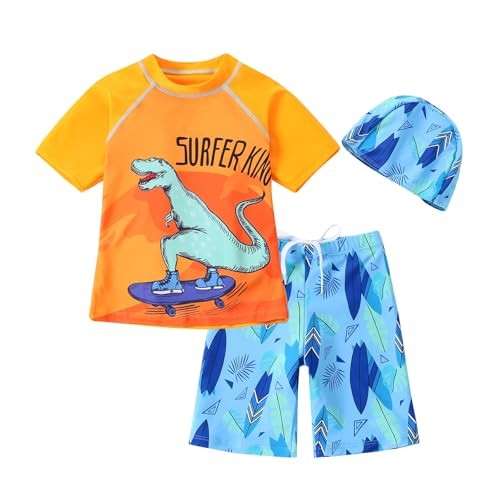 Toddler Swimsuit Boy 3 Piece Boys Swim Set Short Sleeve Boys 2-3T Dinosaur B