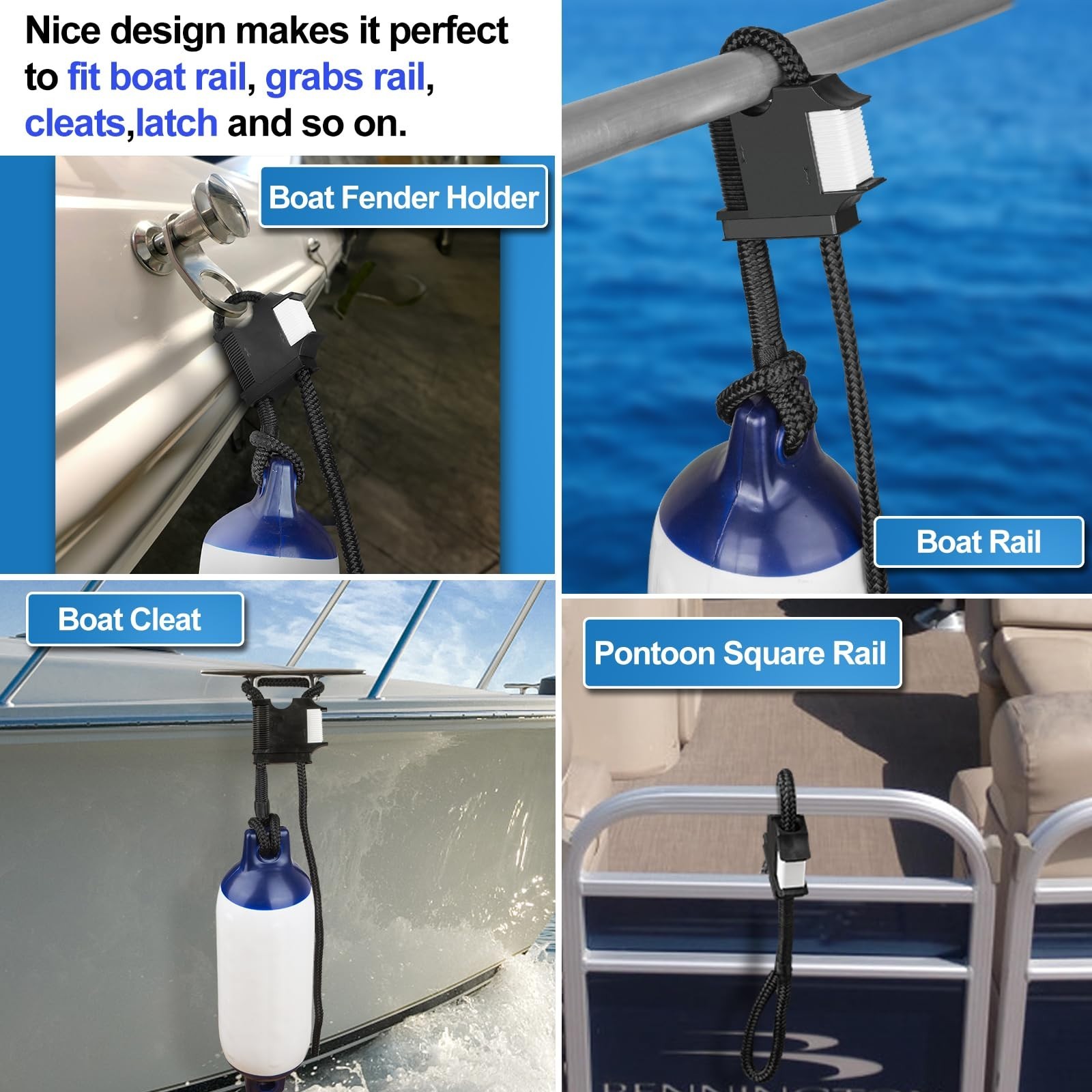 Boat Fender Hanger Clips – Quick Connect & Release, Adjustable Bumper Lines