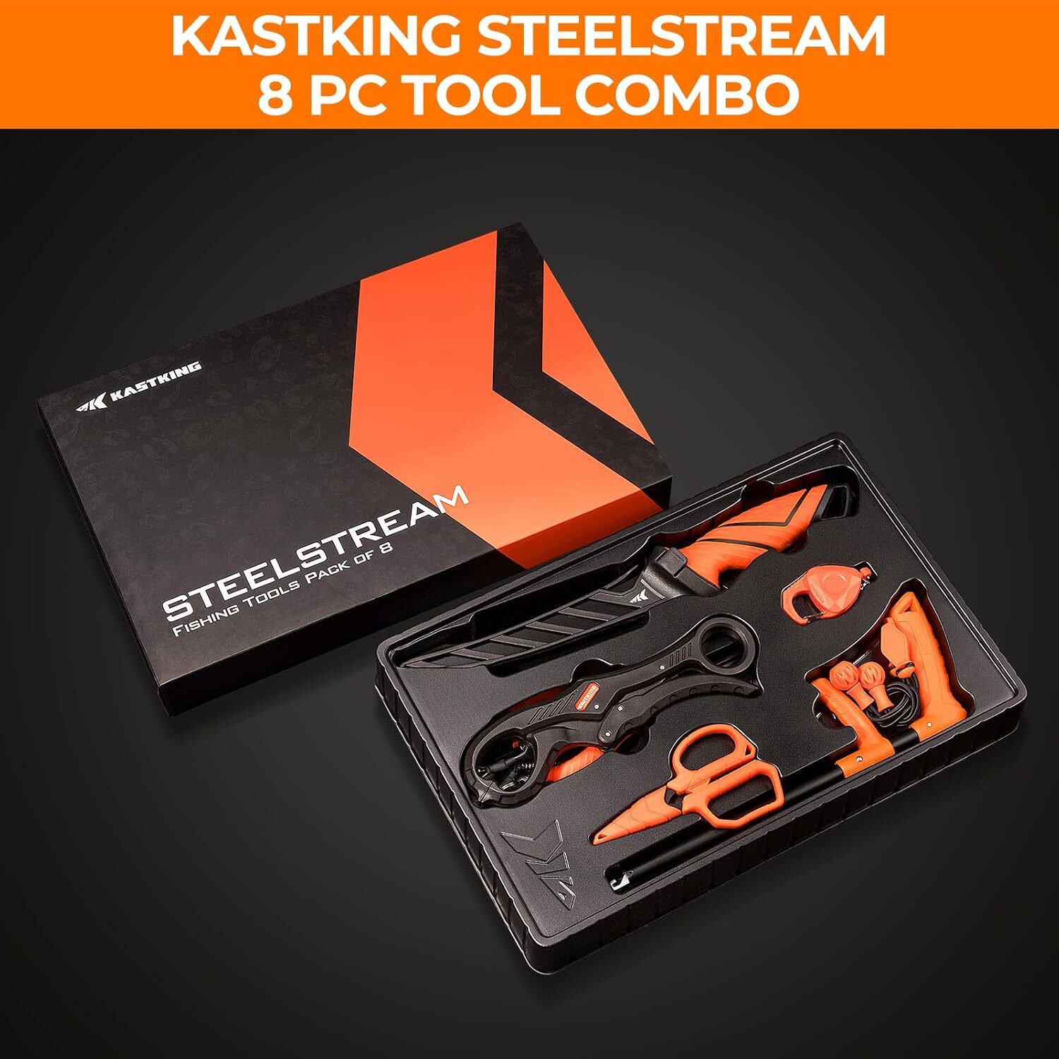 KastKing SteelStream 8pc Fishing Tool Kit Pliers Fillet Knife Lip Gripper & More