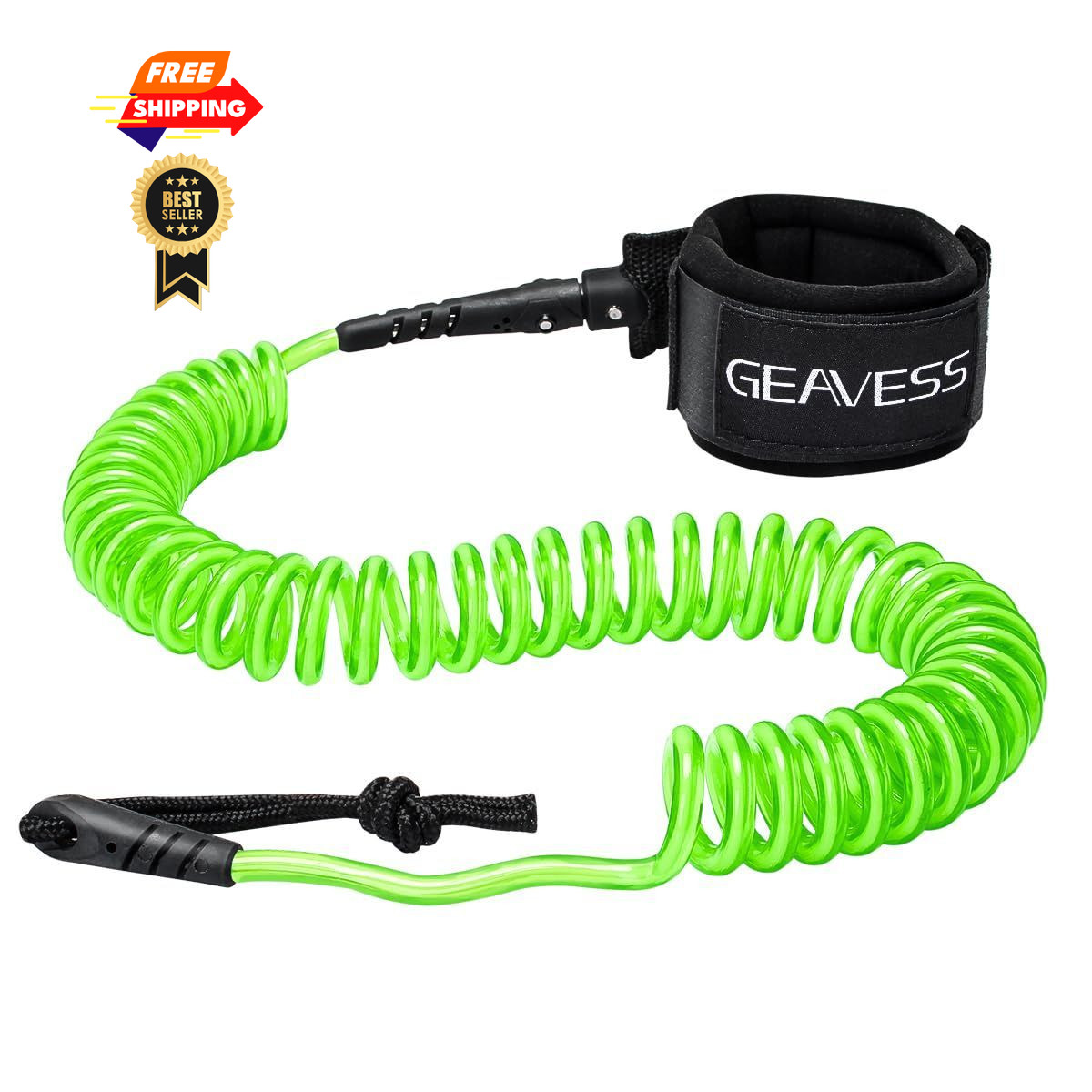 GEAVESS SUP Leash 11 Foot Coiled Stand Up Paddle Board ‎11ft & 5.5mm, Green