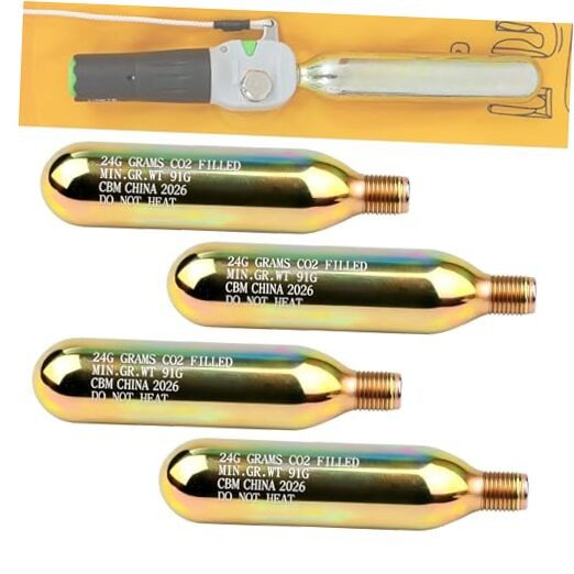 2Gram CO2 Rearming Cylinder 1/2-inch Replacement Thread CO2 4 4-Pack Metal
