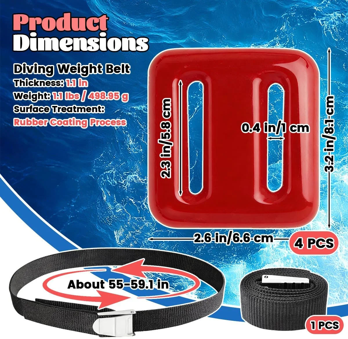 4 Pcs Scuba Weight Belt,Dive Weight Belt,Nylon Coated Dive Weights Block,1.1LB S