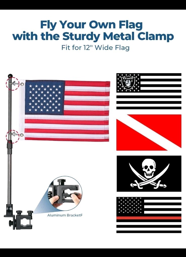 KEMIMOTO Boat American Flag Pole Kit 360° Adjustable 12”x18” Pontoon Boat Flag