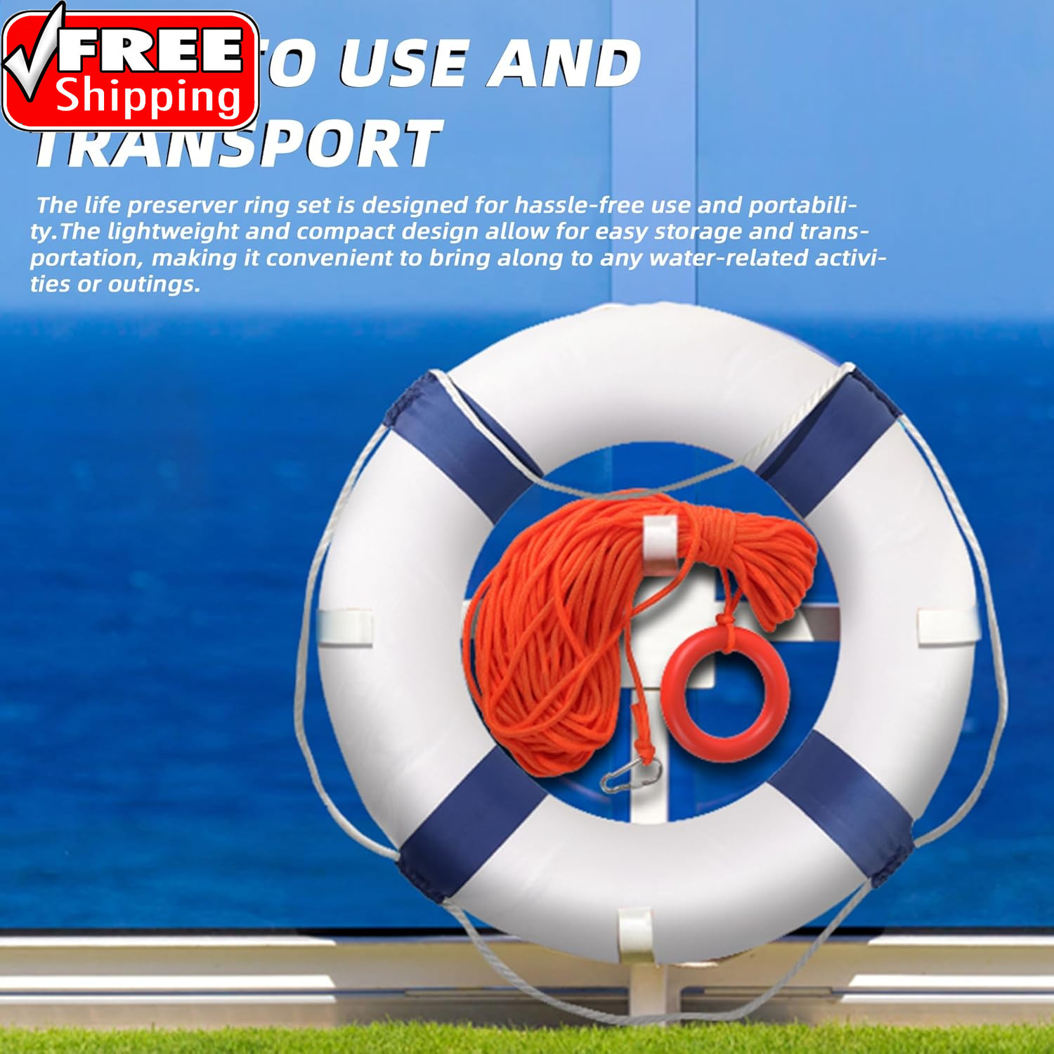 20″ Foam Life Preserver Ring with 98.4Ft Floating Lifesaving Rope, Throwable Flo