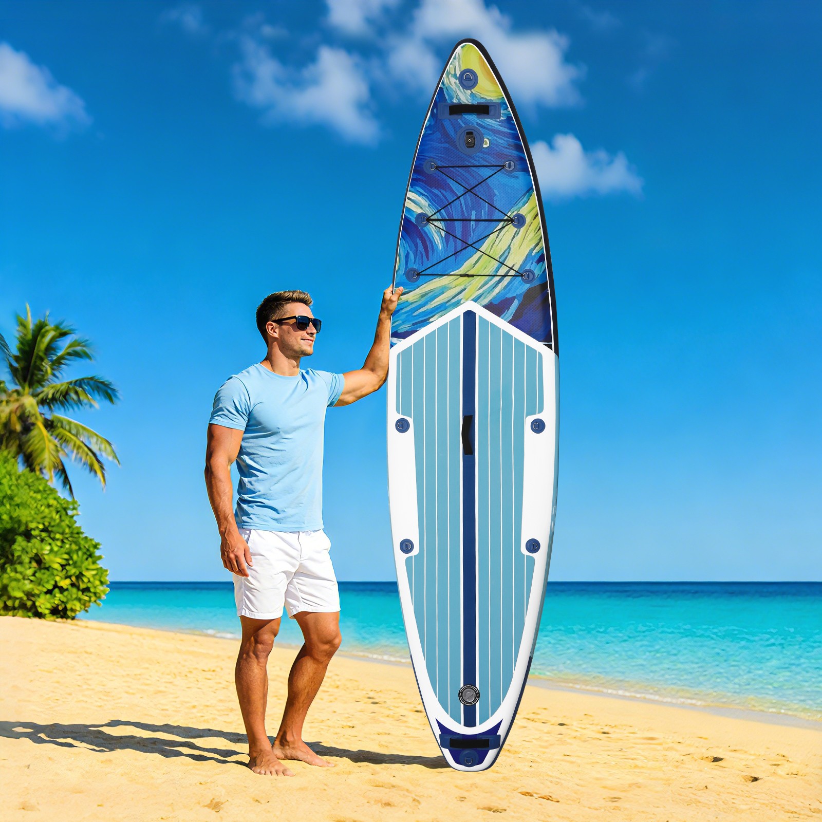 11FT Inflatable SUP Surfboard 33″ Wide 330LBS Kayak Seat 3-Fin System Complete
