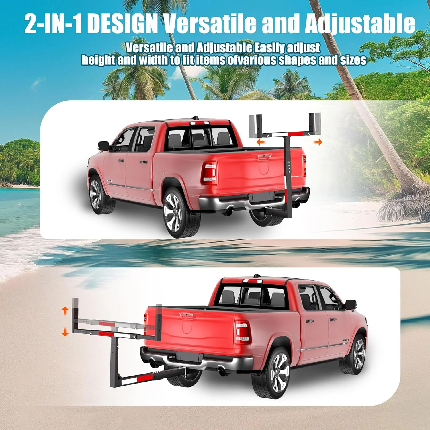 TRUSOON Upgrade Truck Bed Extender Hitch Mount, 2-in-1 Adjustable Kayak Hitch Ex