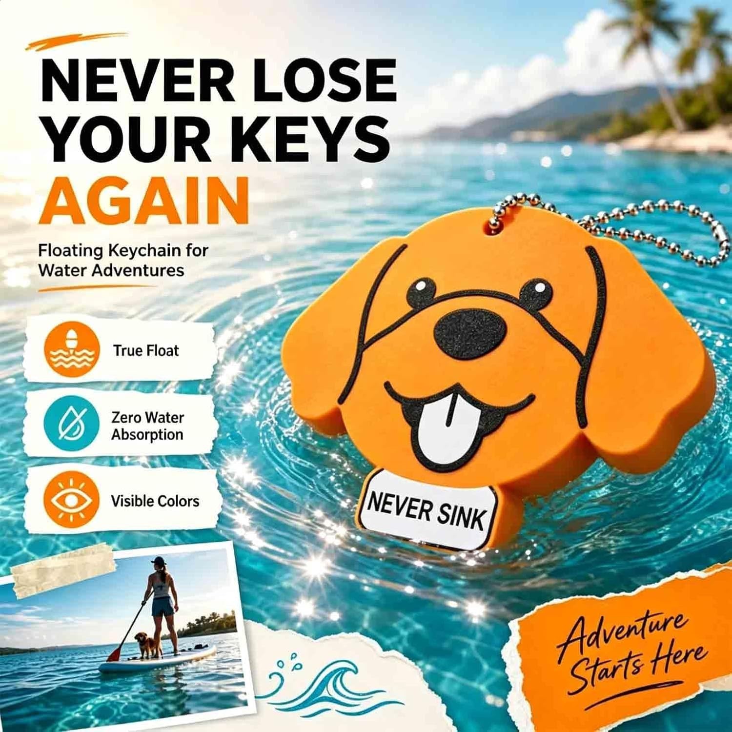 Floating Keychain for Keys, Retriever Dog Buoy with Chain, Buoyant Key Float …