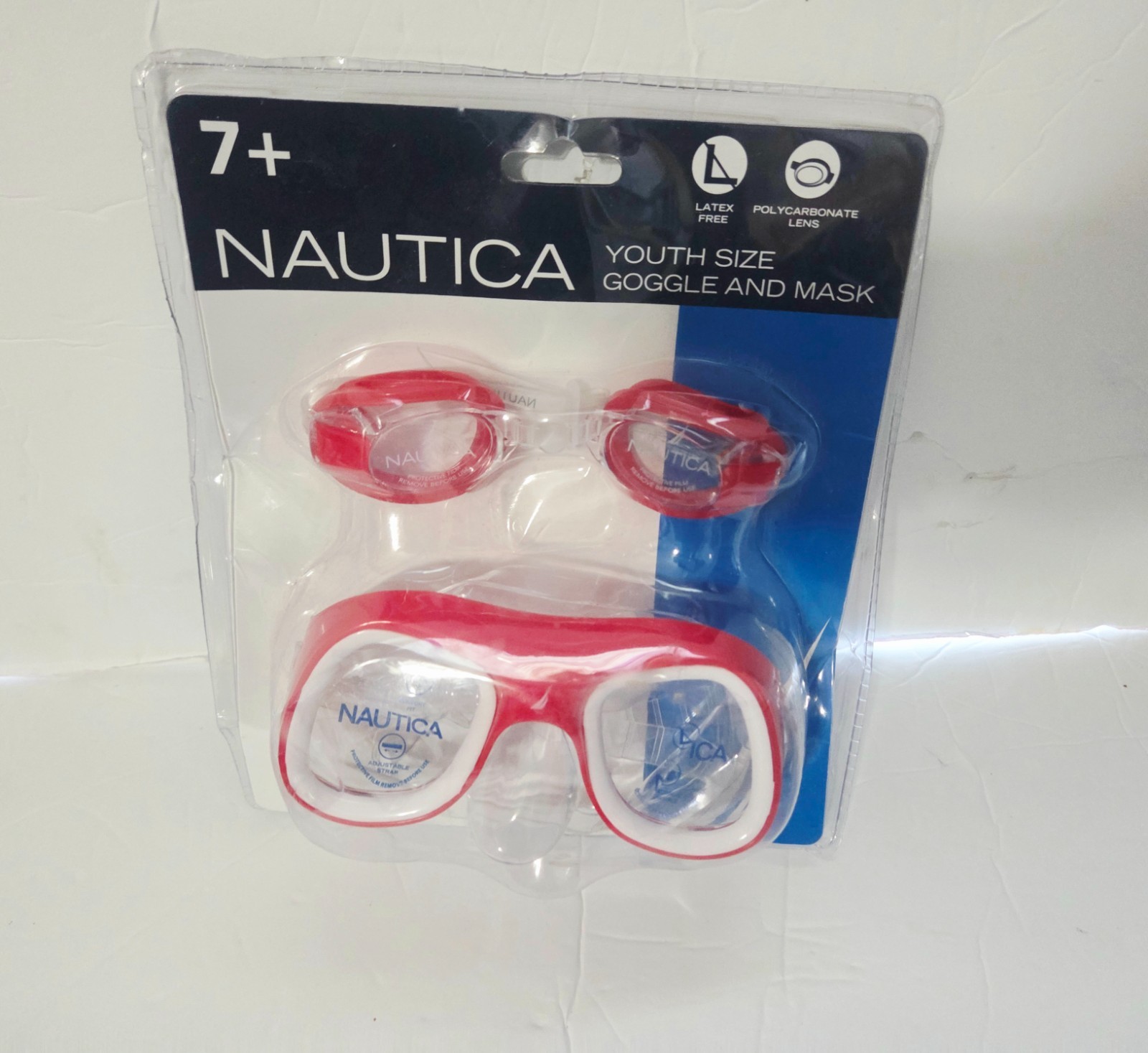 Nautica 2 Piece Set Red Swim Goggles Mask set 14+ Latex Free, Adult size