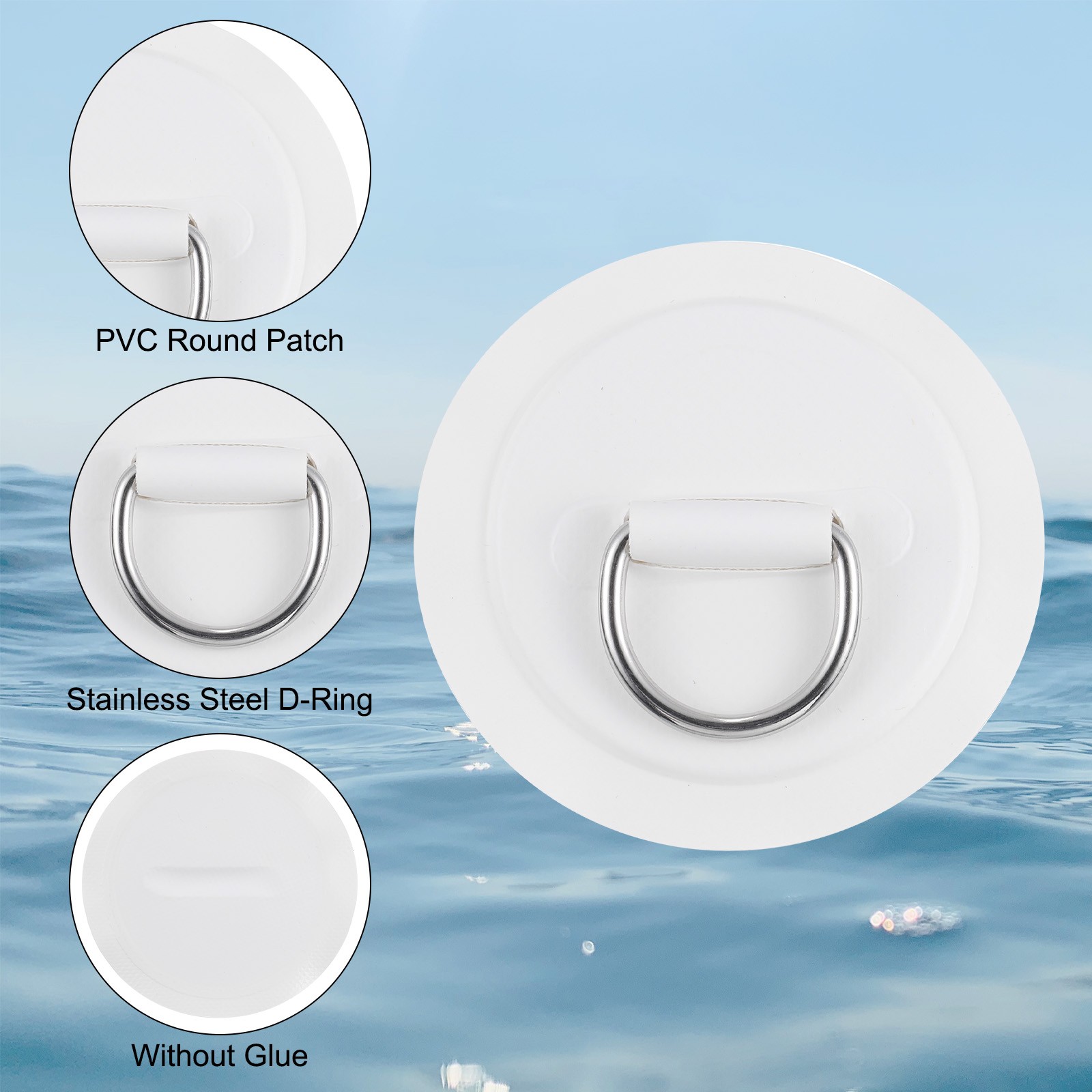 6Pcs Stainless Steel D-Ring Patch Patch with Elastic Cords Hooks White