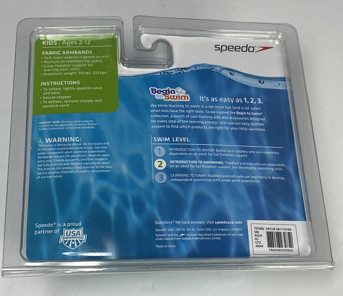 Inflatable Arm Bands Ages 2-12 Swim Level 2 Speedo Blue Fabric