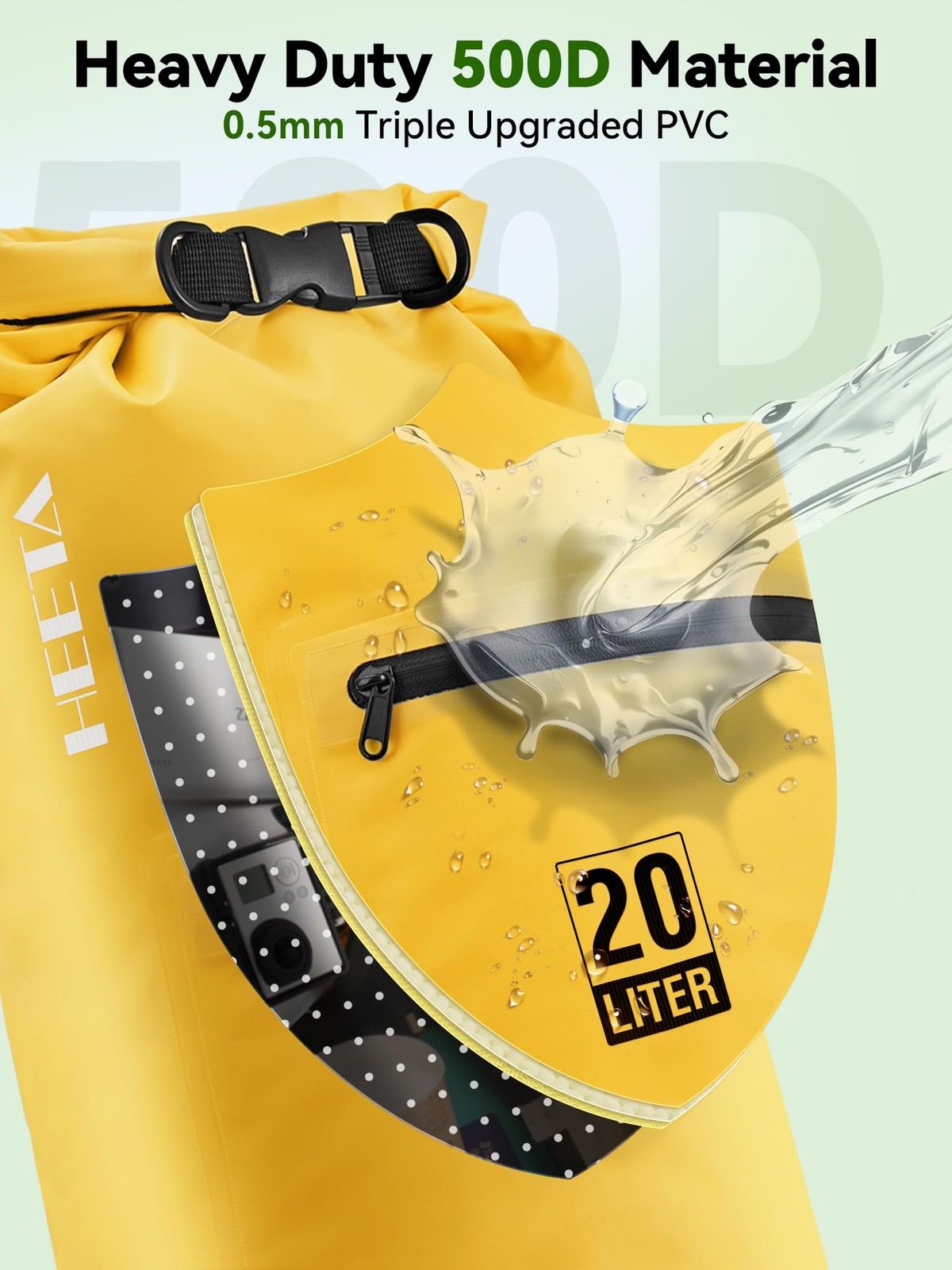 5L/10L/20L/30L/40L Roll Top Dry Bag Backpack Zippered Front Pocket