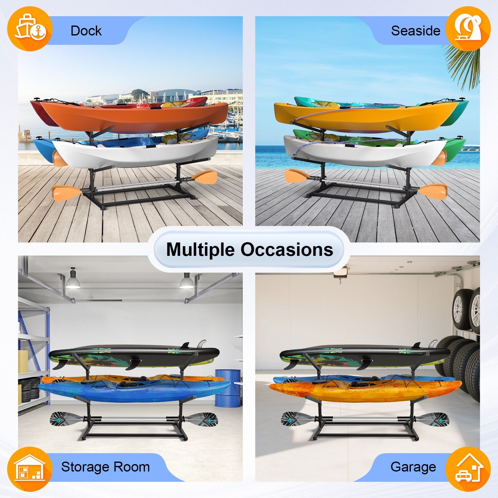 Kayak Storage Rack Indoor Outdoor Freestanding Adjustable f 4 Canoe Paddle Kayak