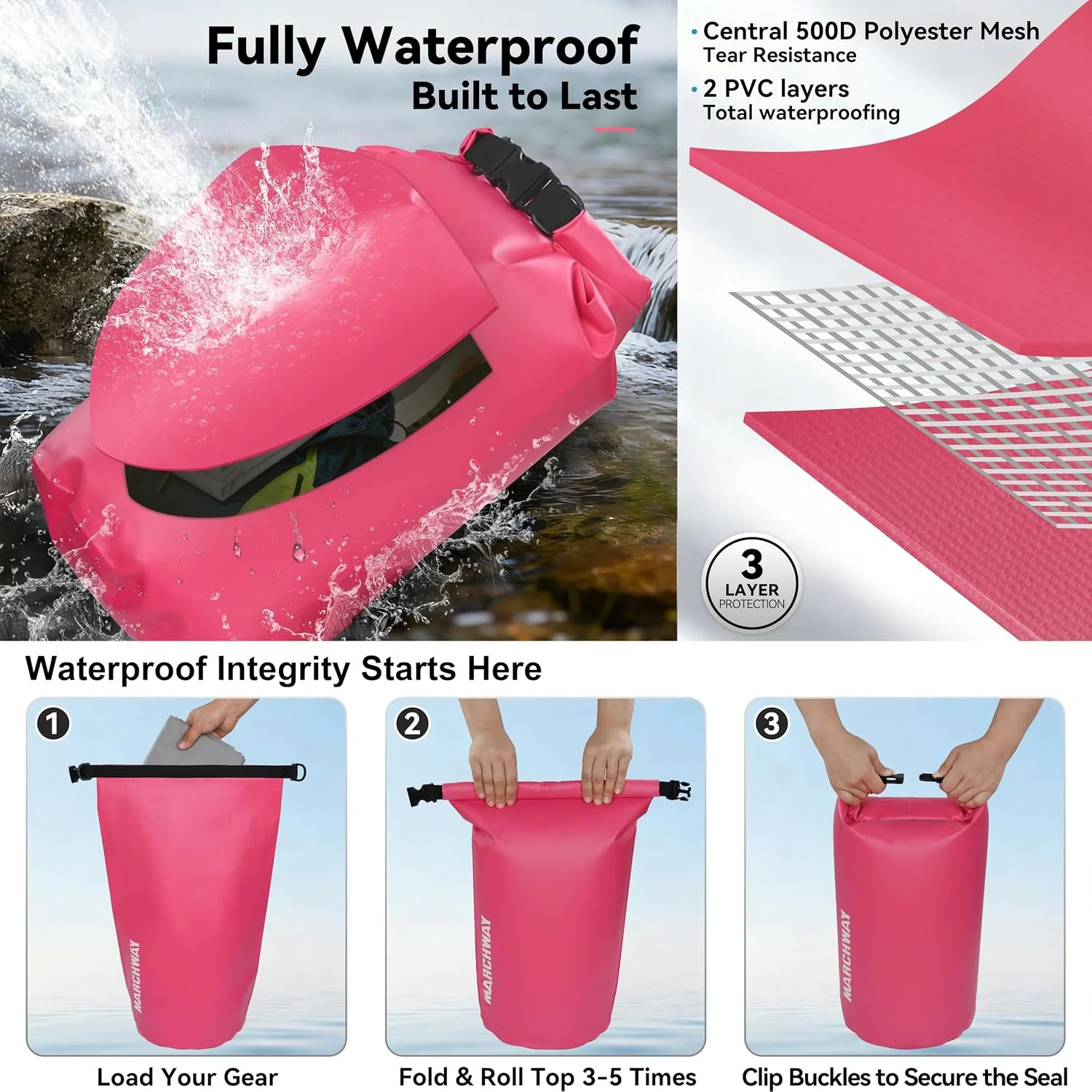 MARCHWAY Floating Waterproof Dry Bag Backpack 5L/10L/20L/30L/40L, Roll Top Sack