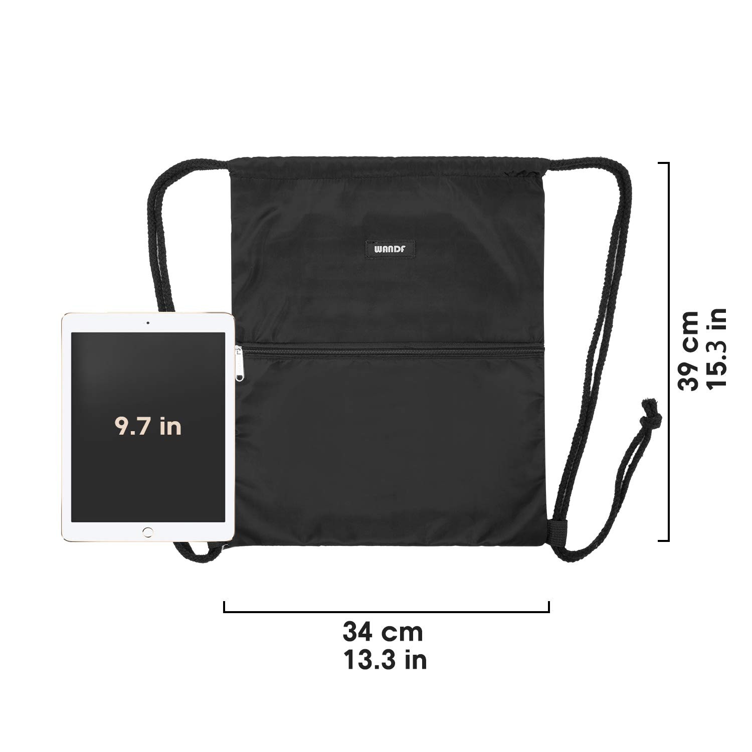 WANDF Drawstring Backpack String Bag Sackpack Cinch Water One Size, Black
