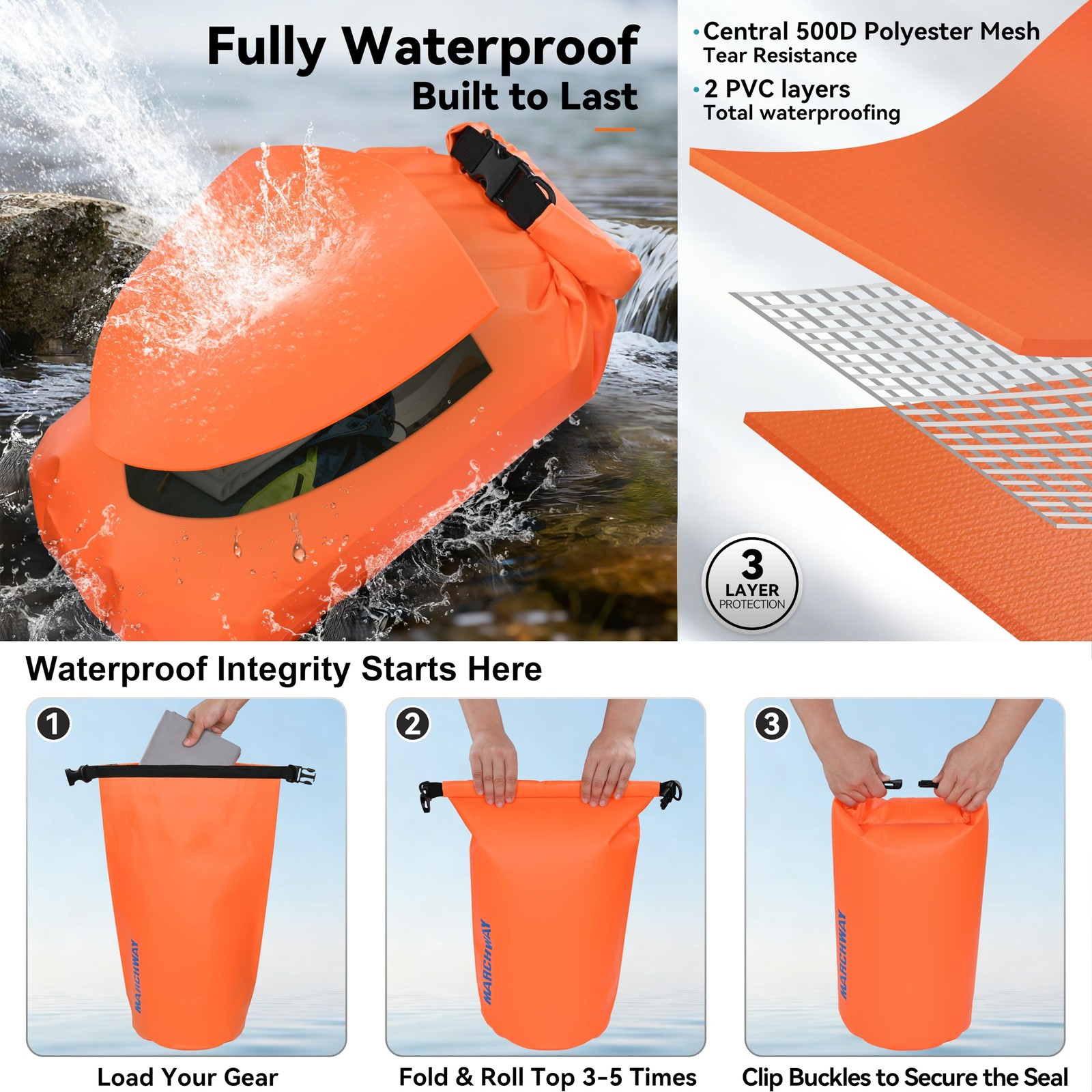 Marchway Floating Waterproof Dry Bag Backpack 5L/10L/20L/30L/40L Roll Top Sack