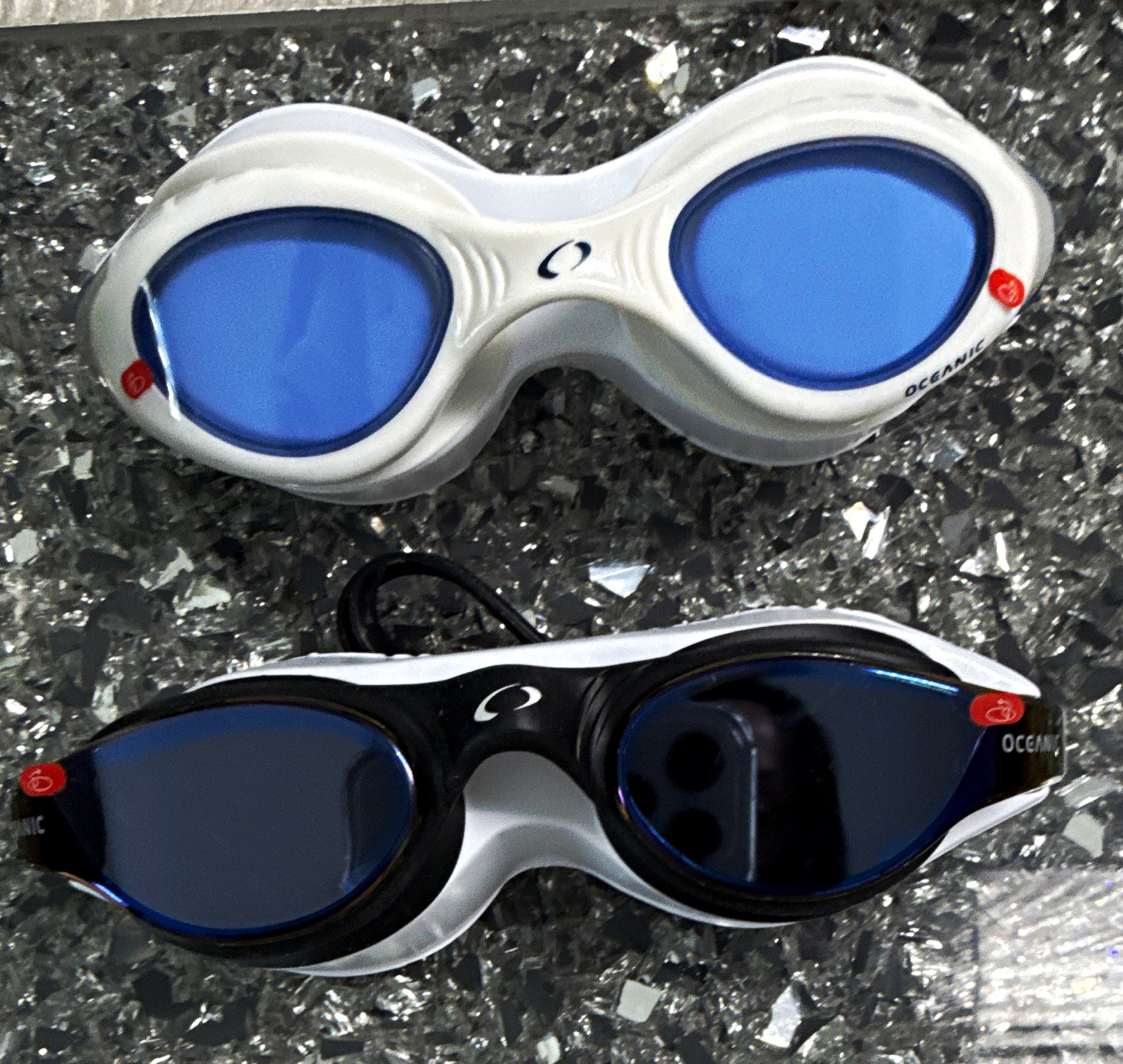 Oceanic Swimming Goggles Set of 2 w/ Straps White/Blue & Black/Blue